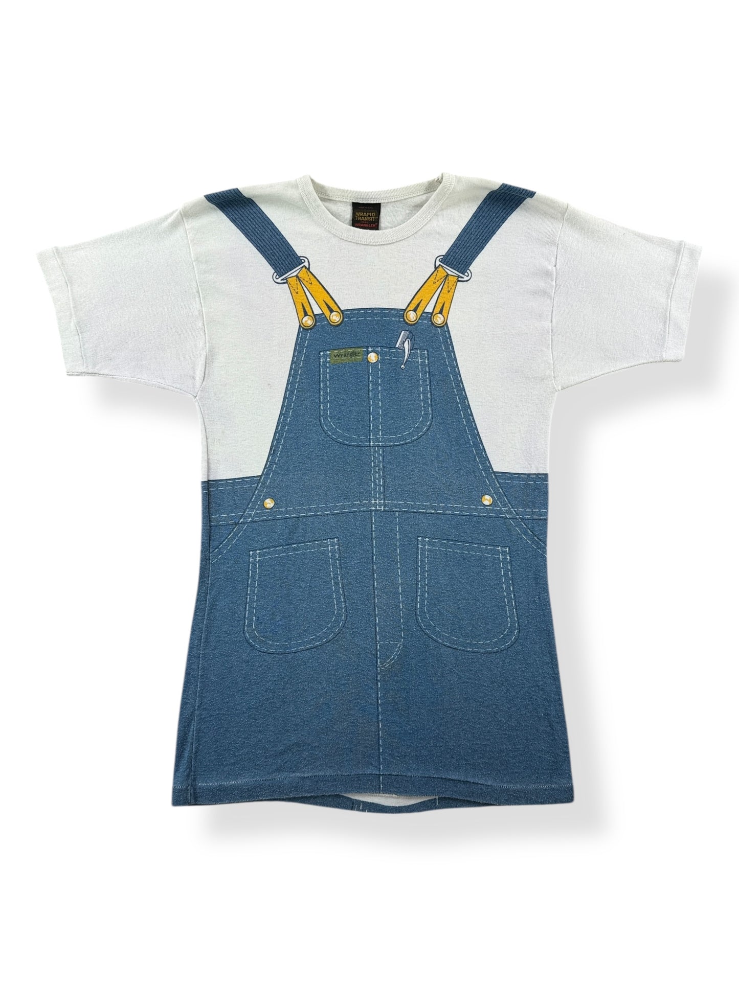 Front of Vintage 70's Wrangler Overalls Tee SZ S