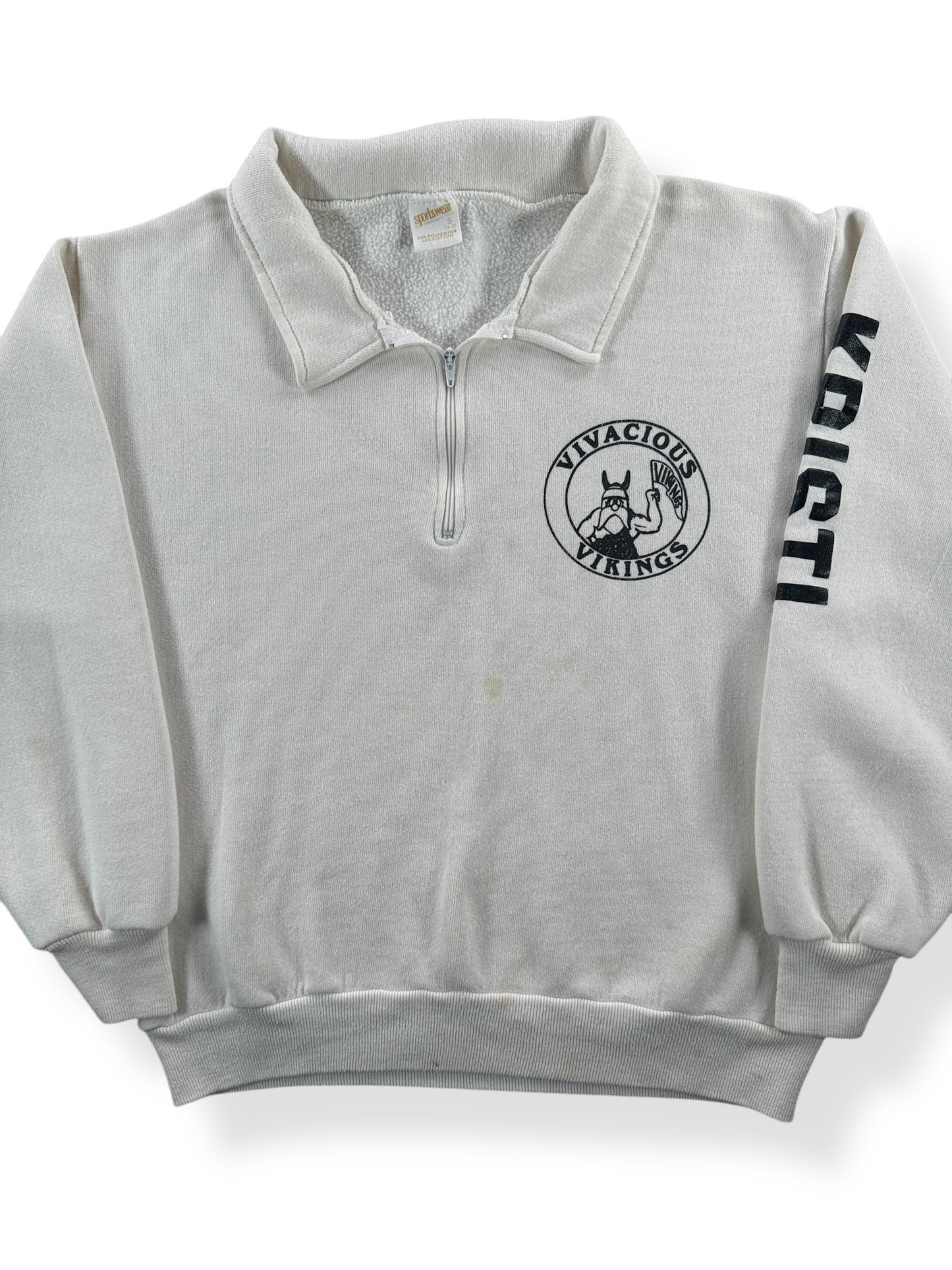 Front Close Up of Vintage Vivacious Vikings Pullover Sweat SZ S AS IS