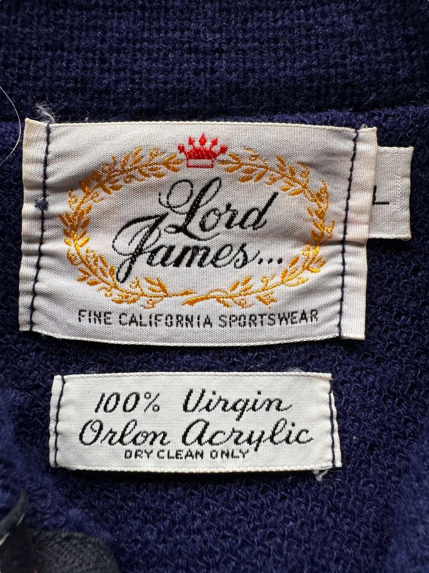 Tag of Vintage Lord James Orlon Acrylic Knitted Jacket SZ L