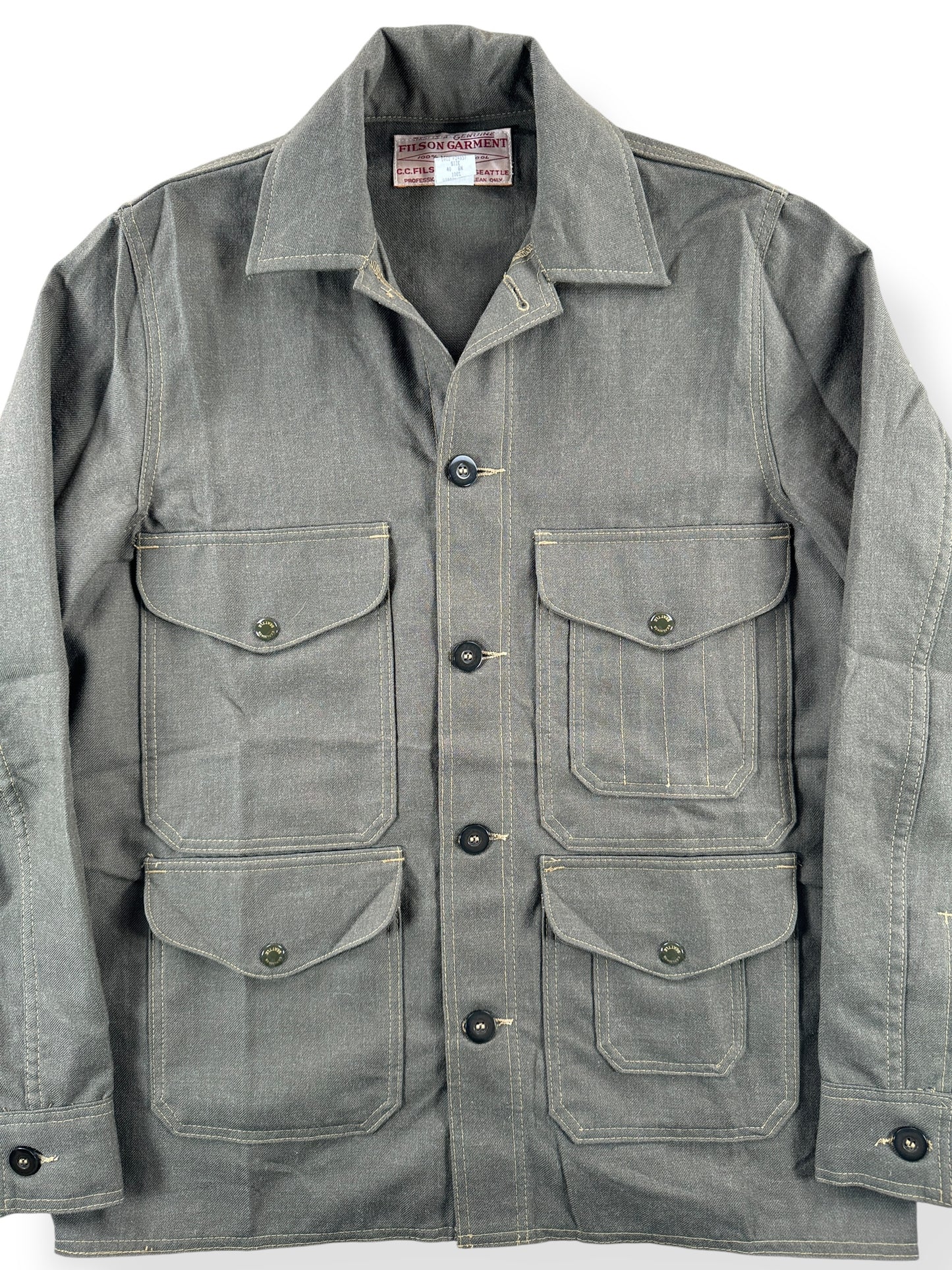 Front Close Up of Modern Filson 1897 Collection Green Forestry Cloth Cruiser SZ 40