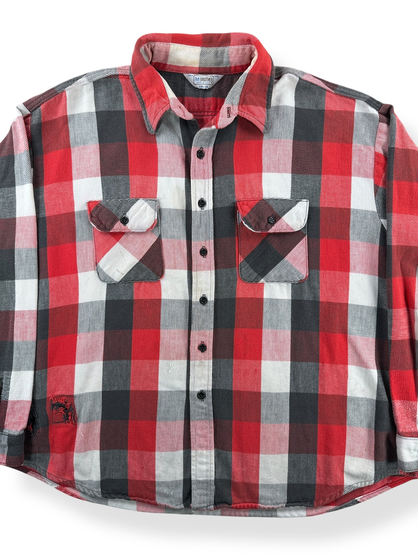 Front Close Up of Vintage 5 Brothers Work Shirt SZ XXXL