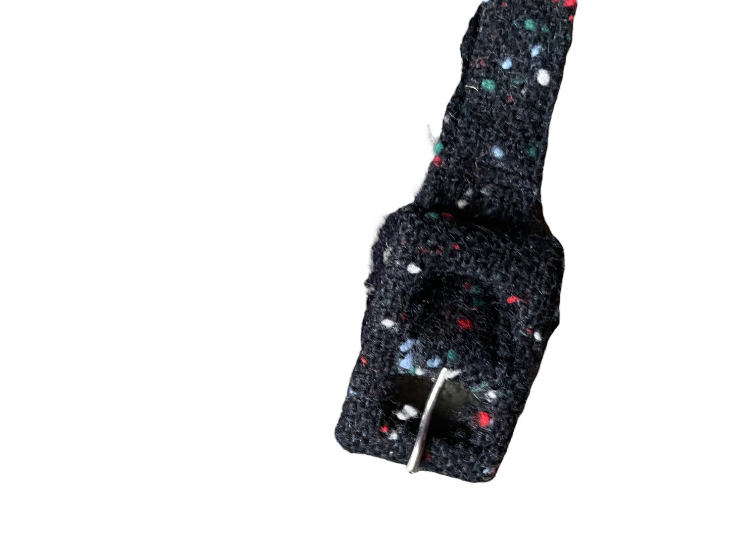 Belt buckle view of Vintage 1950s Black Wool Flecked Skirt SZ S | Barn Owl Seattle | Ladies True Vintage Skirts