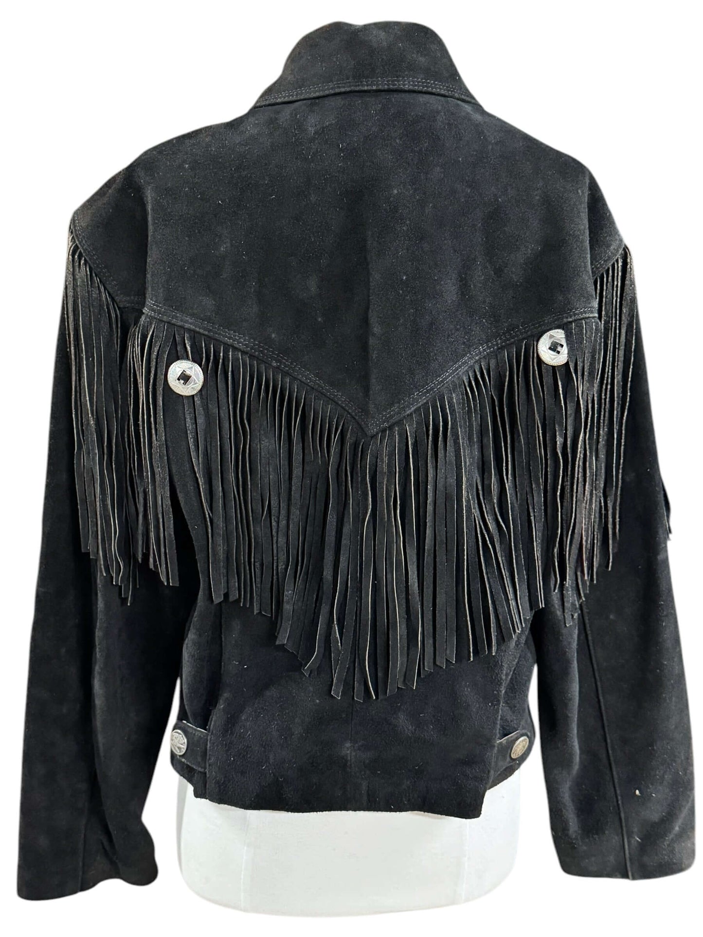 Back view of 1980s Wilsons Suede Fringe Jacket L