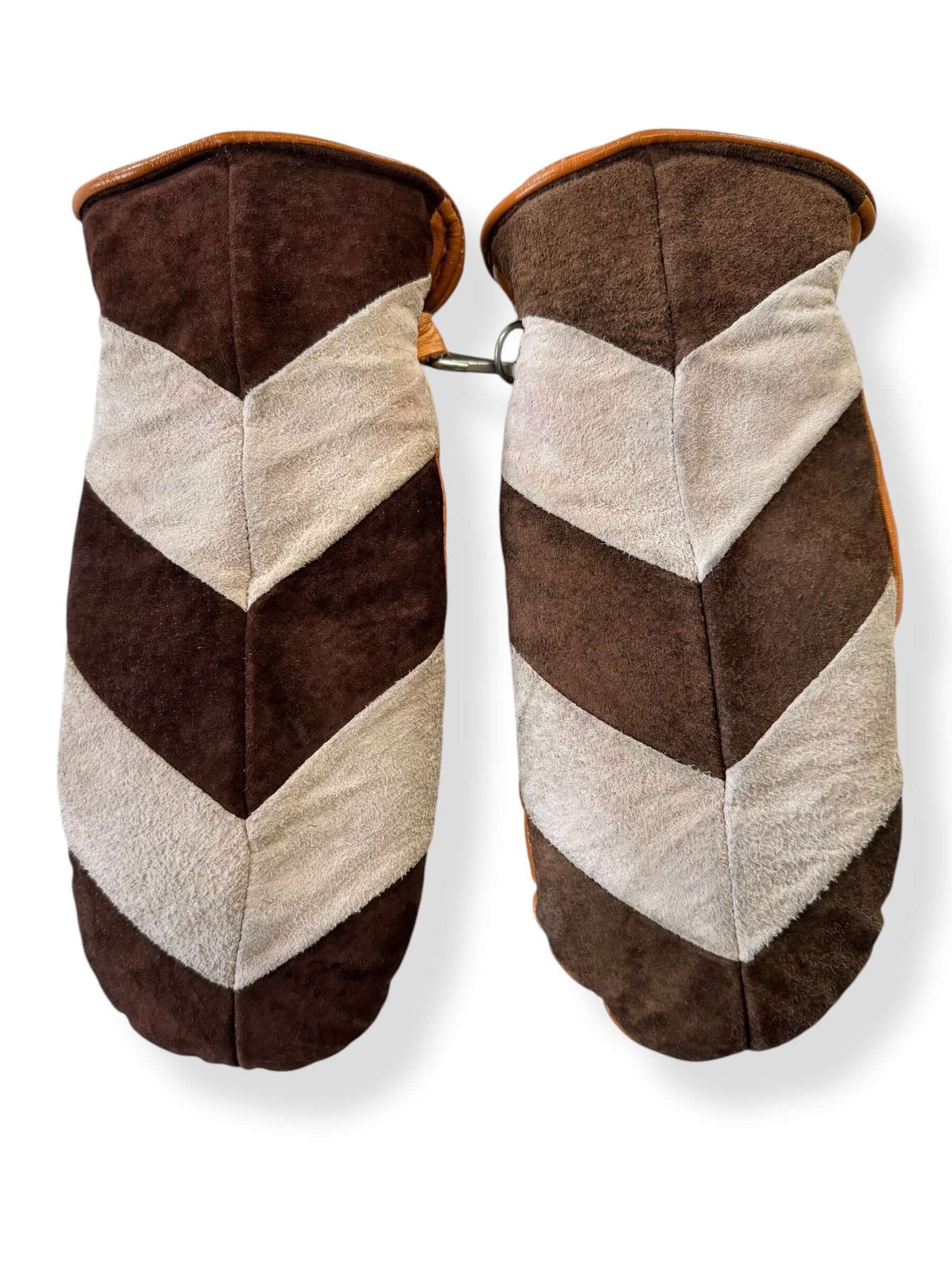Gloves of 1970s Suede Chevron Shearling Mittens