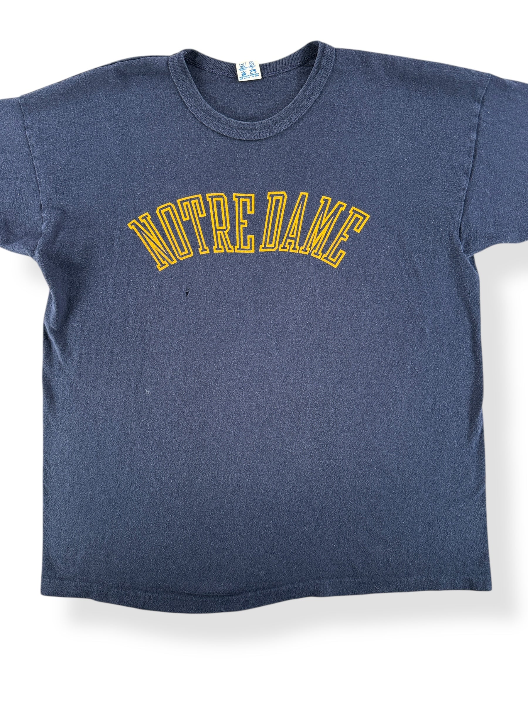 Front Close Up of Vintage Champion Notre Dame Tee SZ M