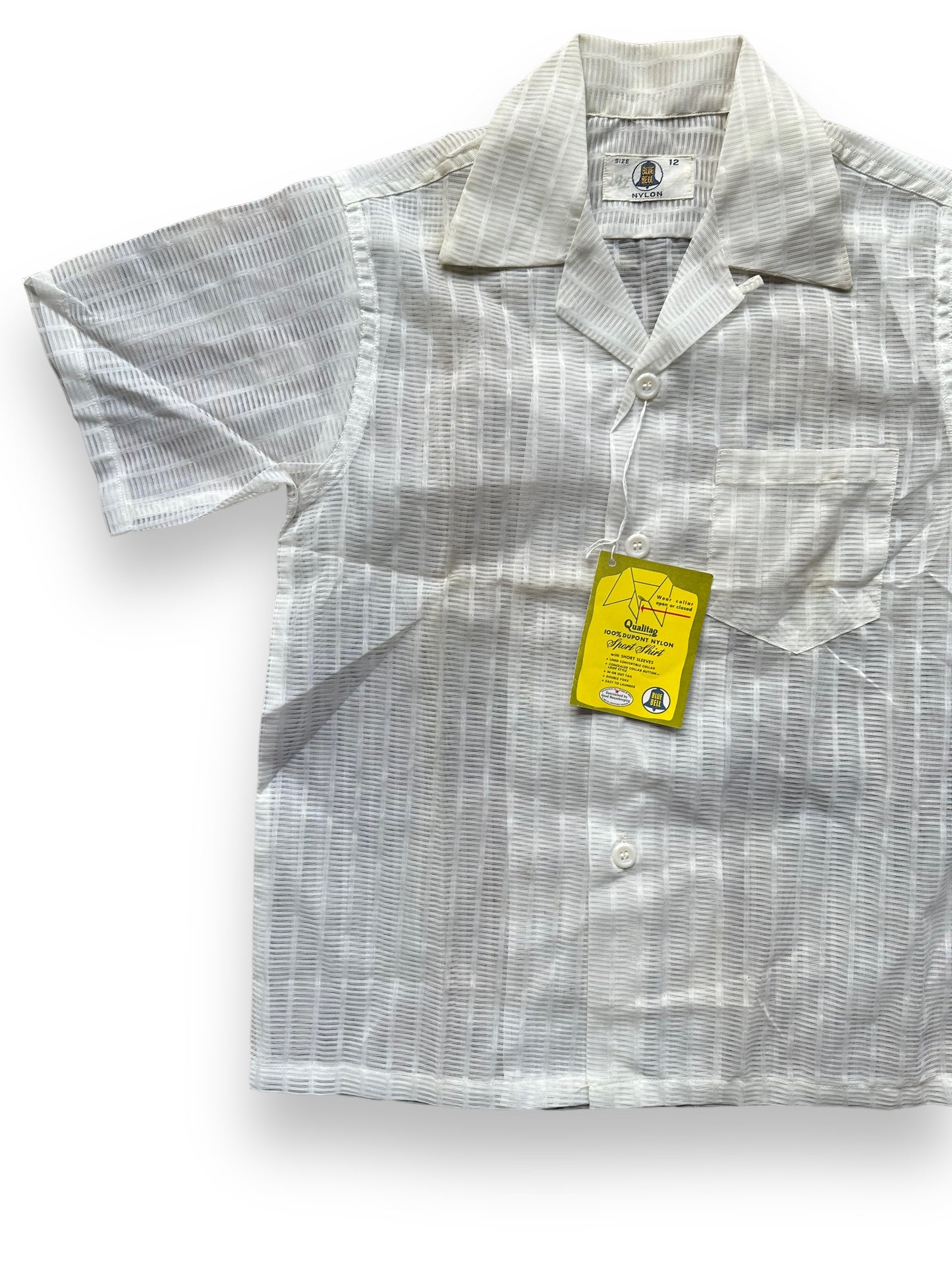 Front Right View of Vintage Deadstock Blue Bell Nylon Loop Collar Shirt SZ 12 | Vintage Loop Collar Shirt Seattle | Barn Owl Vintage Seattle