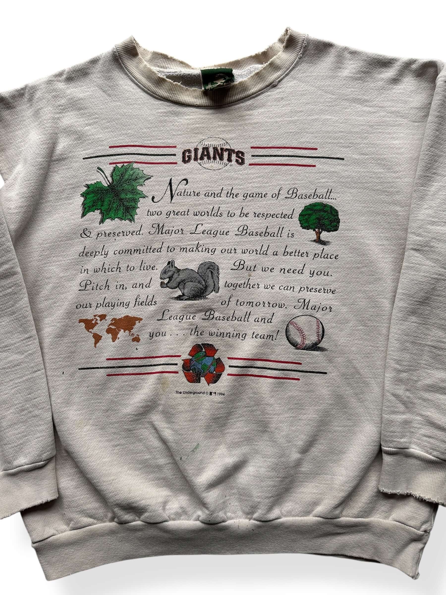 Front Close Up of Vintage SF Giants Thrashy Crewneck SZ XL