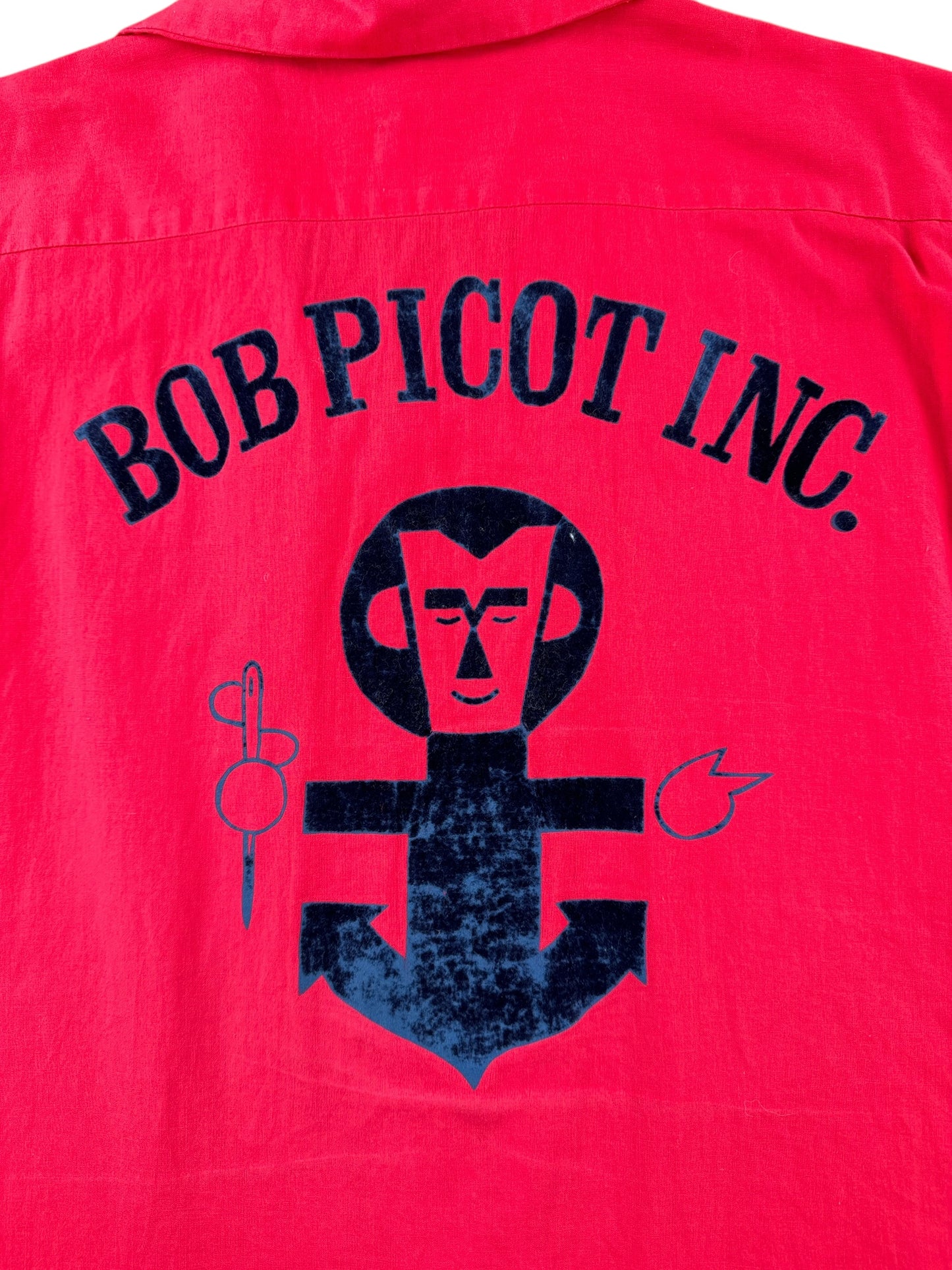Back Graphic of Seattle Marine Upholsterer Bob Picot Inc Bowling Shirt SZ XL