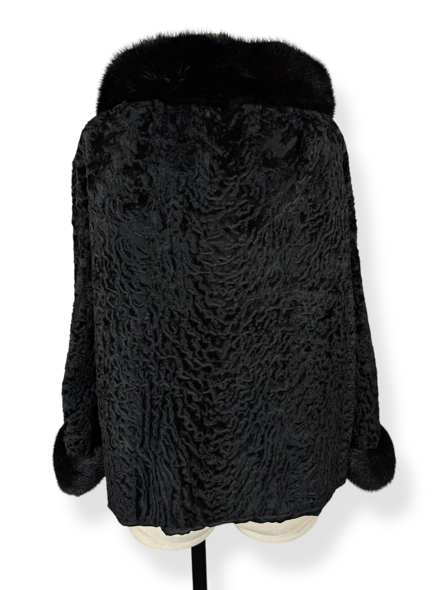Back view of 1960s Kermend Cropped Lam's Fur and Mink Coat L