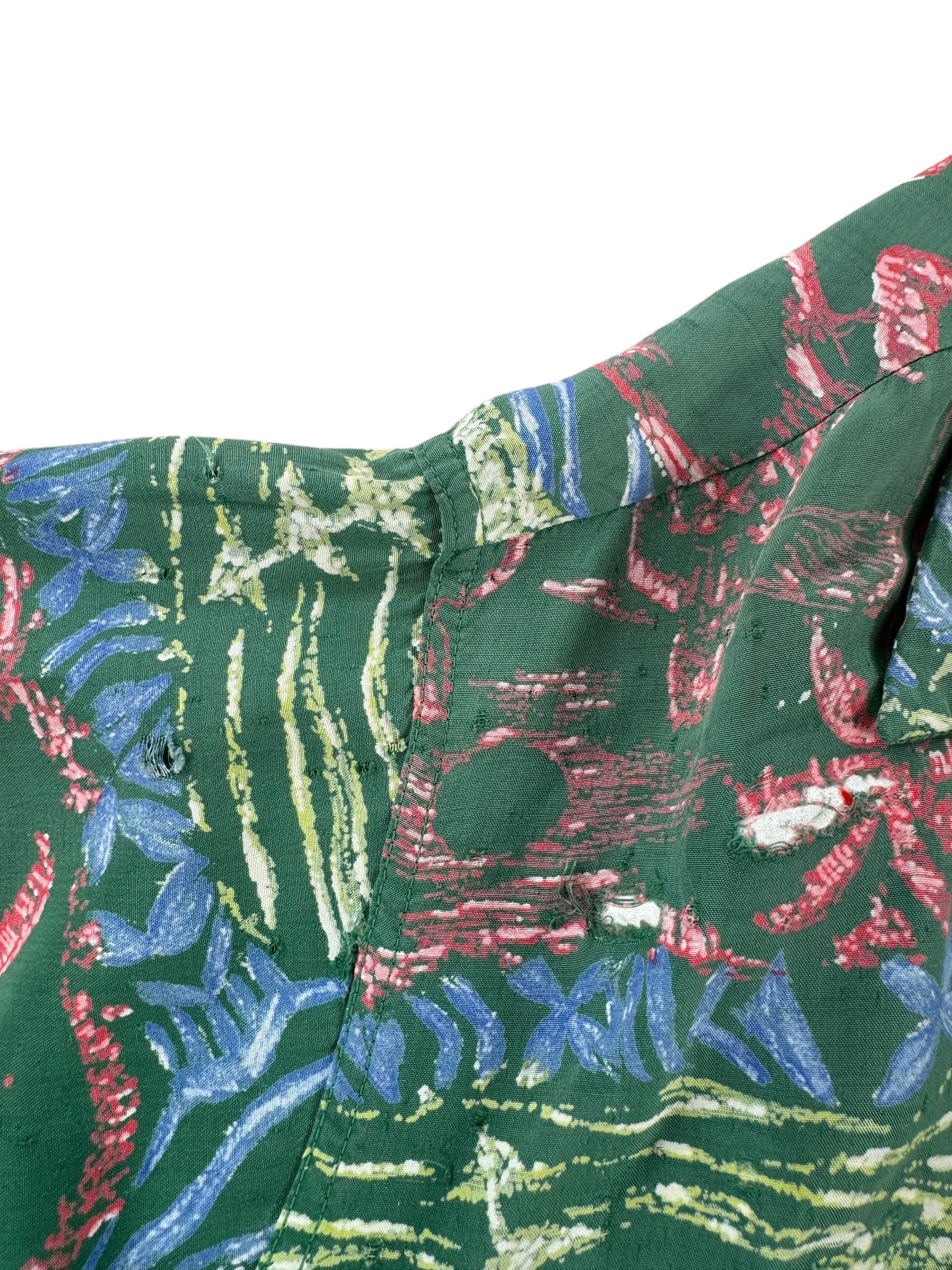 Hole on Vintage Gaugin Print Aloha Shirt SZ L