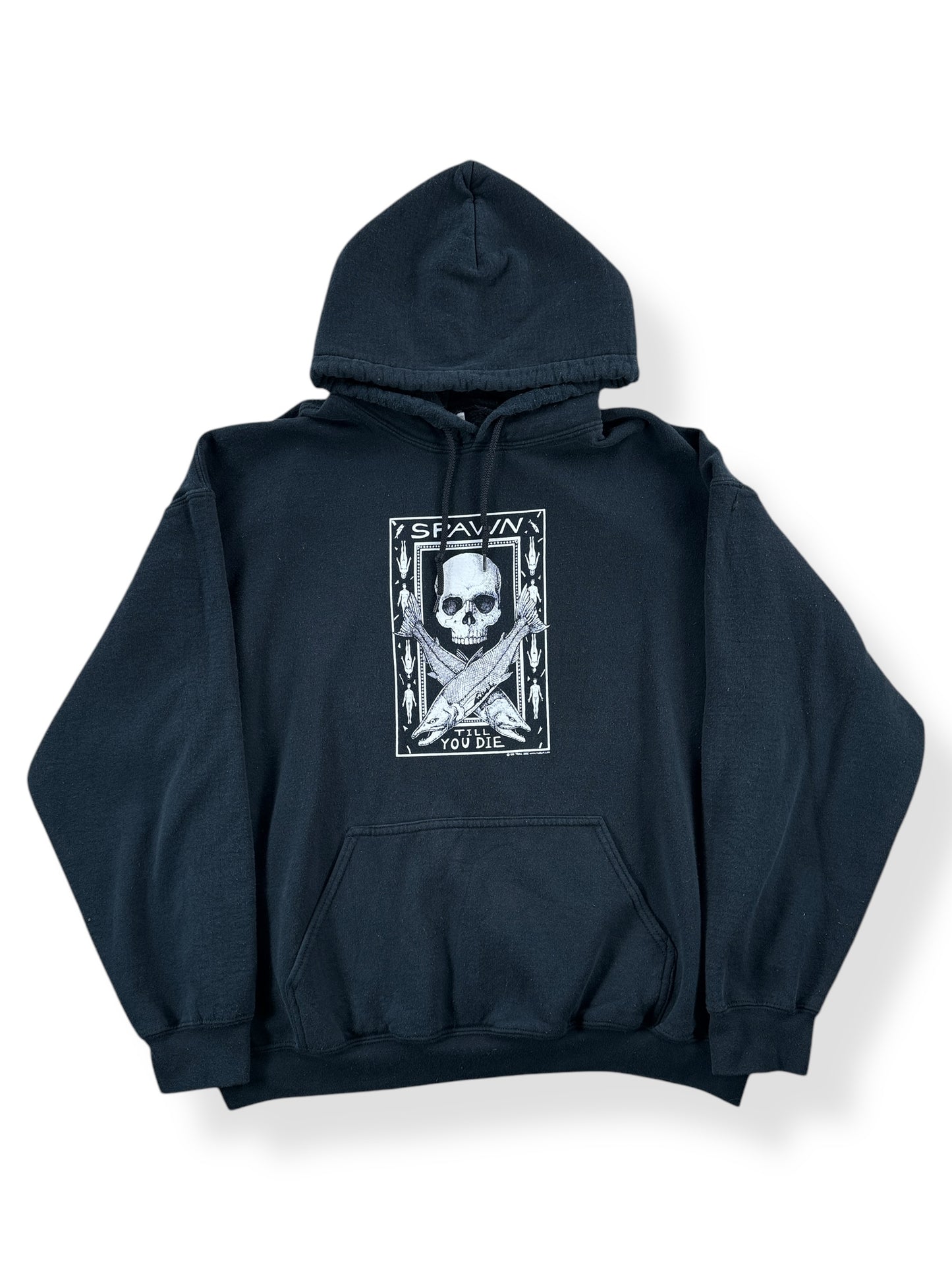 Front of Vintage Spawn Til You Die Ray Troll Hoodie SZ XL