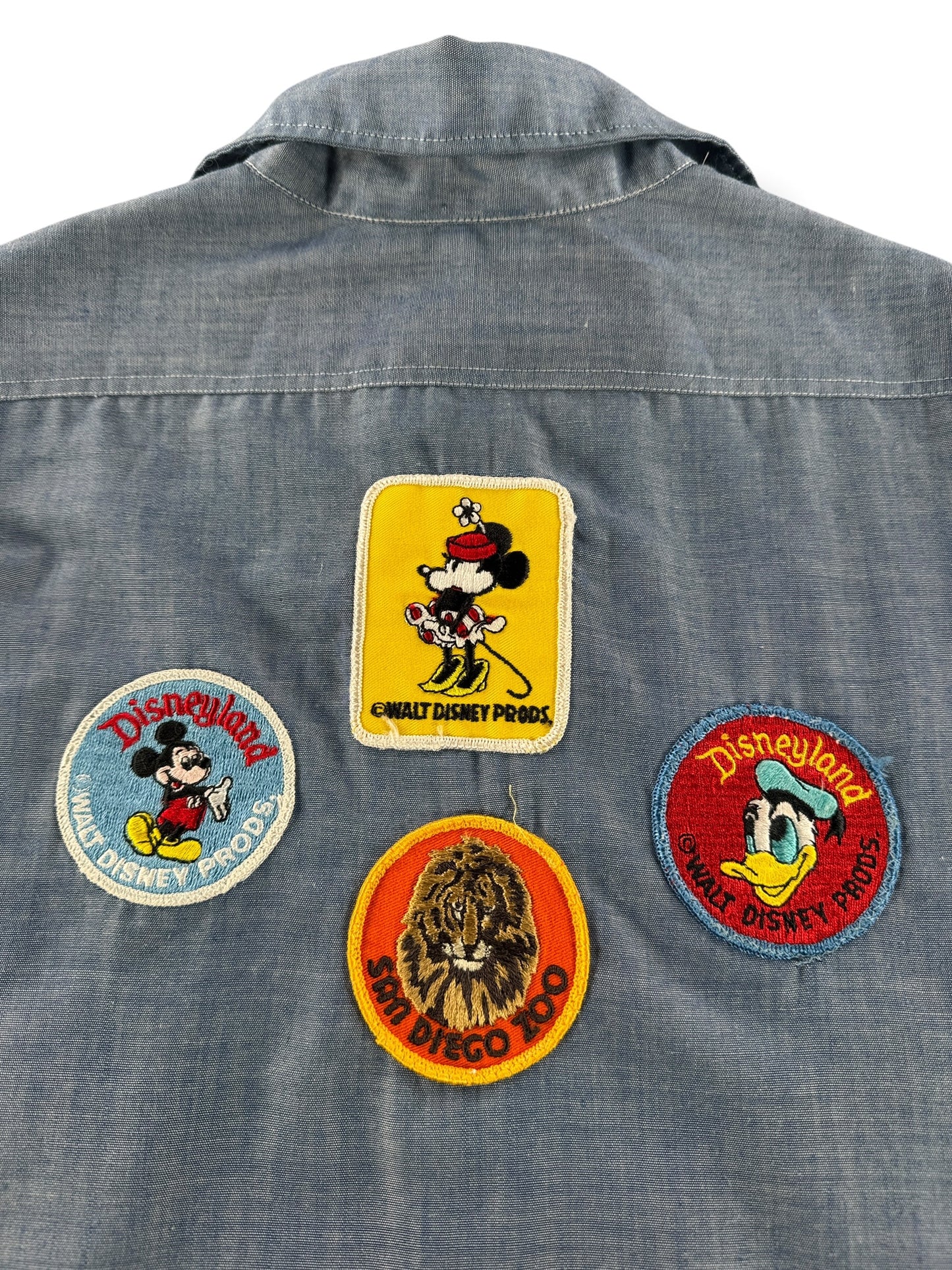 Back Patches on Vintage Patched Chambray Shirt SZ M