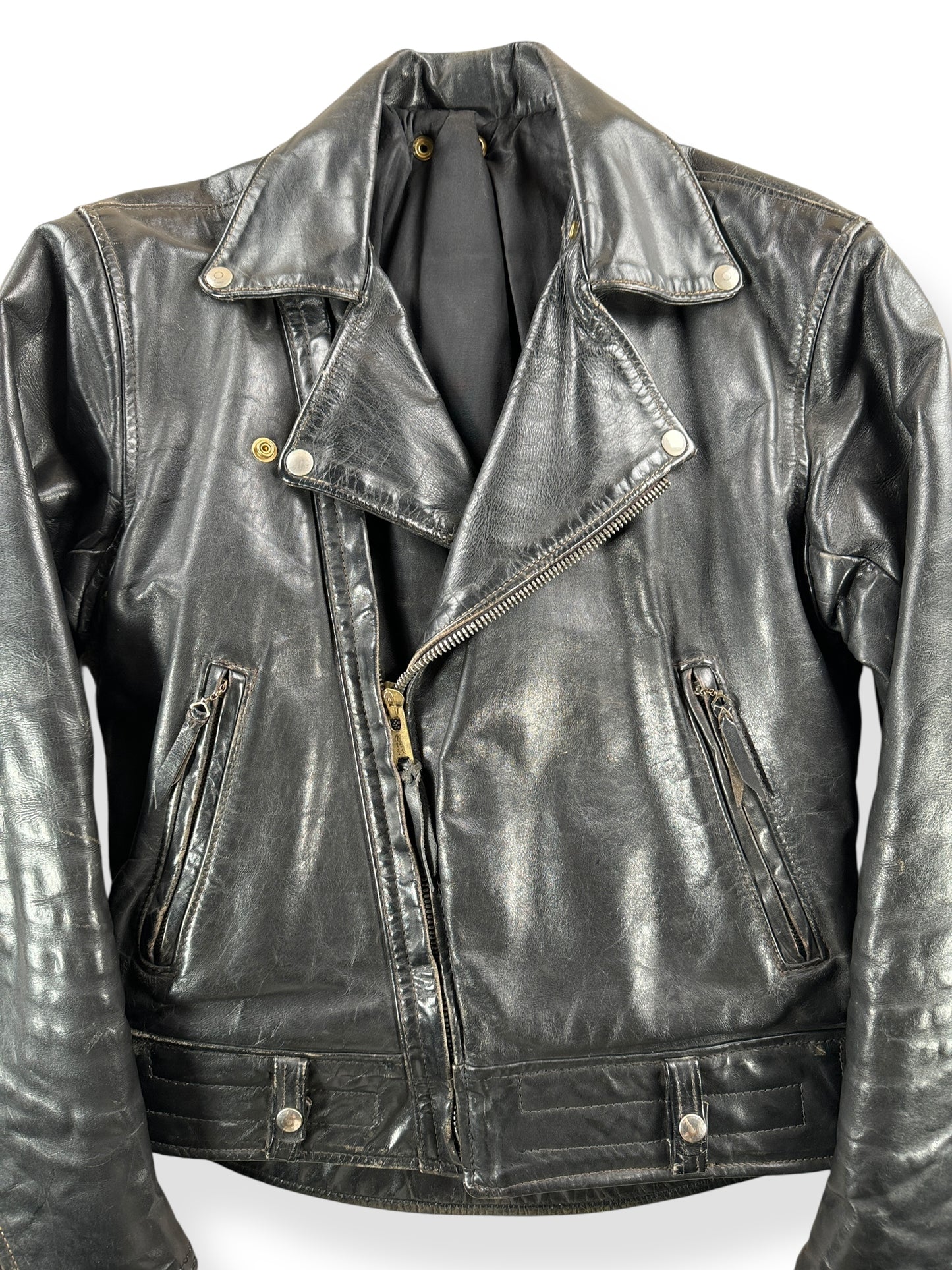 Front Close Up of Vintage Langlitz Columbia Leather Jacket SZ S
