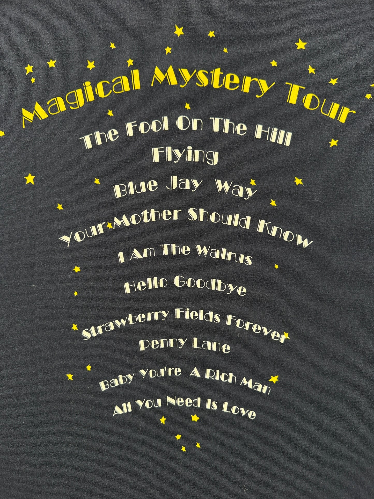 Back Graphic of Vintage Beatles Magical Mystery Tour Tee SZ M