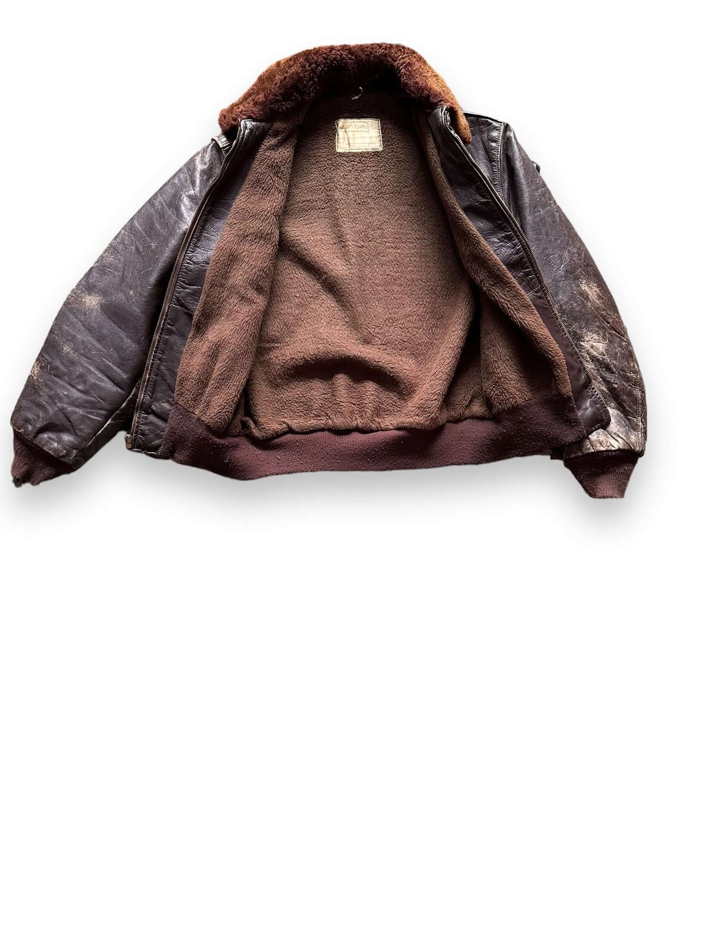 Liner View of Vintage Brent Shearling Leather Jacket SZ M | Vintage Clothing Seattle