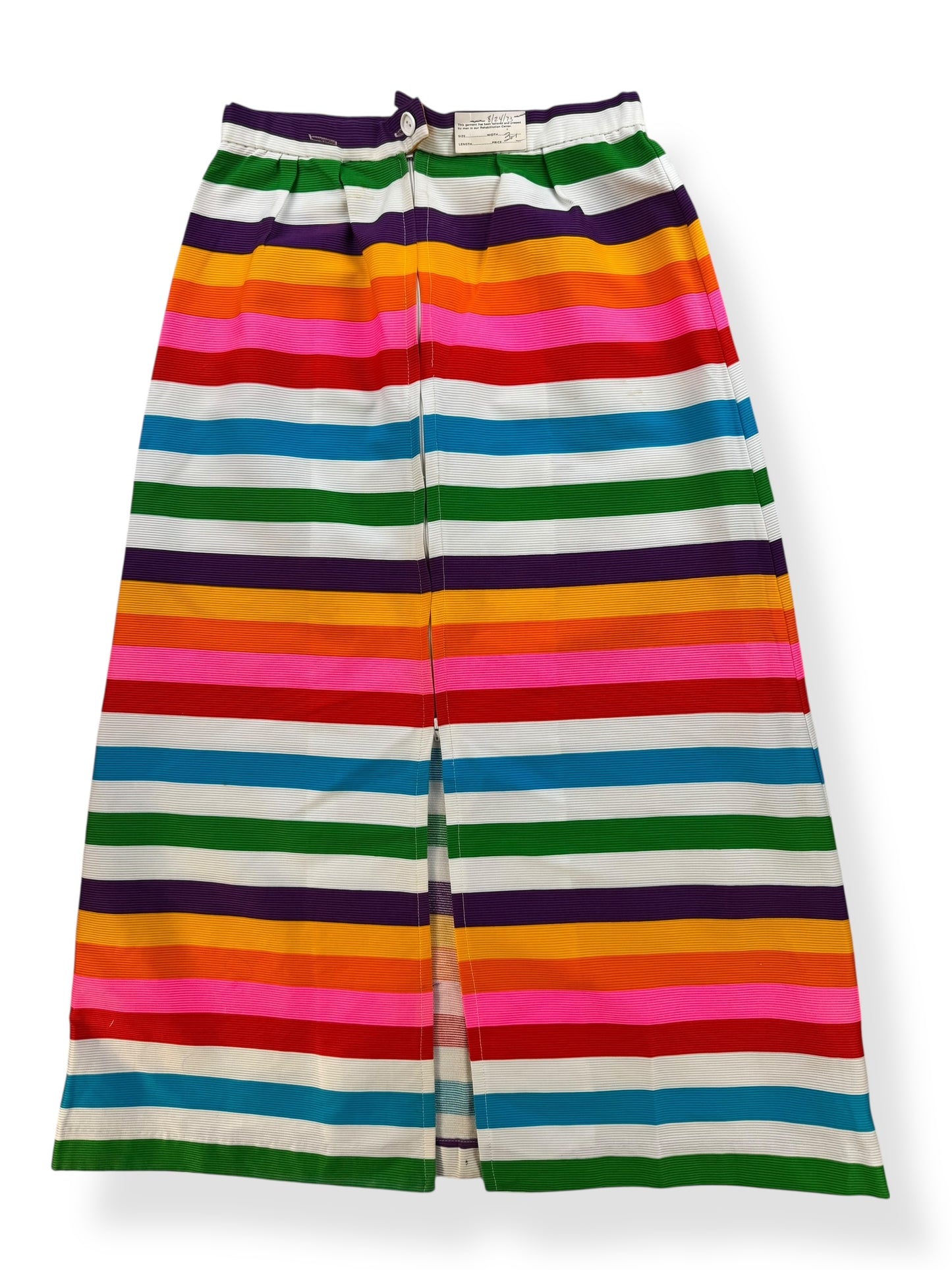 Front view of 1960s Alex Coleman Rainbow Striped Skirt AS-IS L