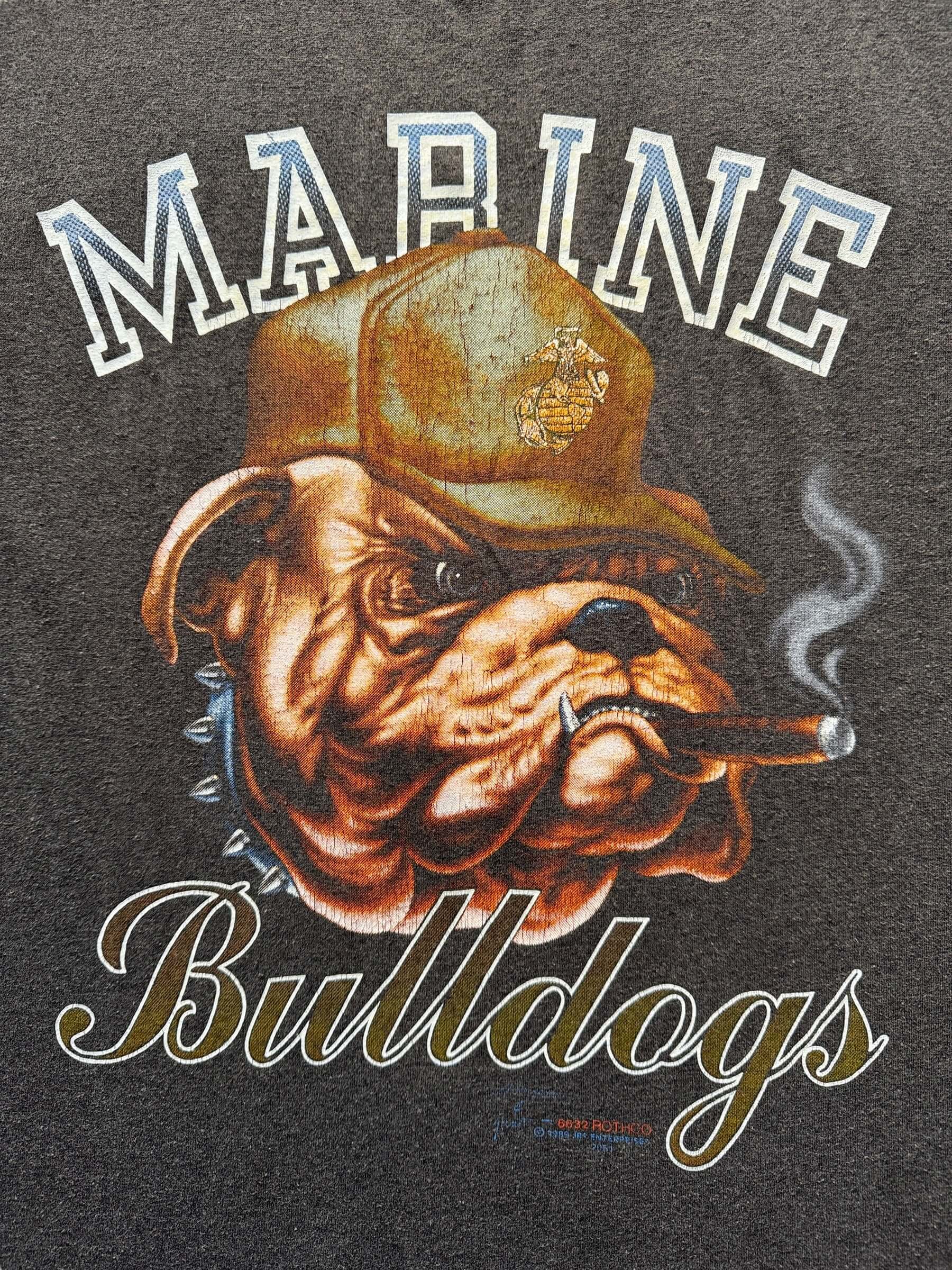 front graphic of Vintage Bulldog Marines Tee SZ XL