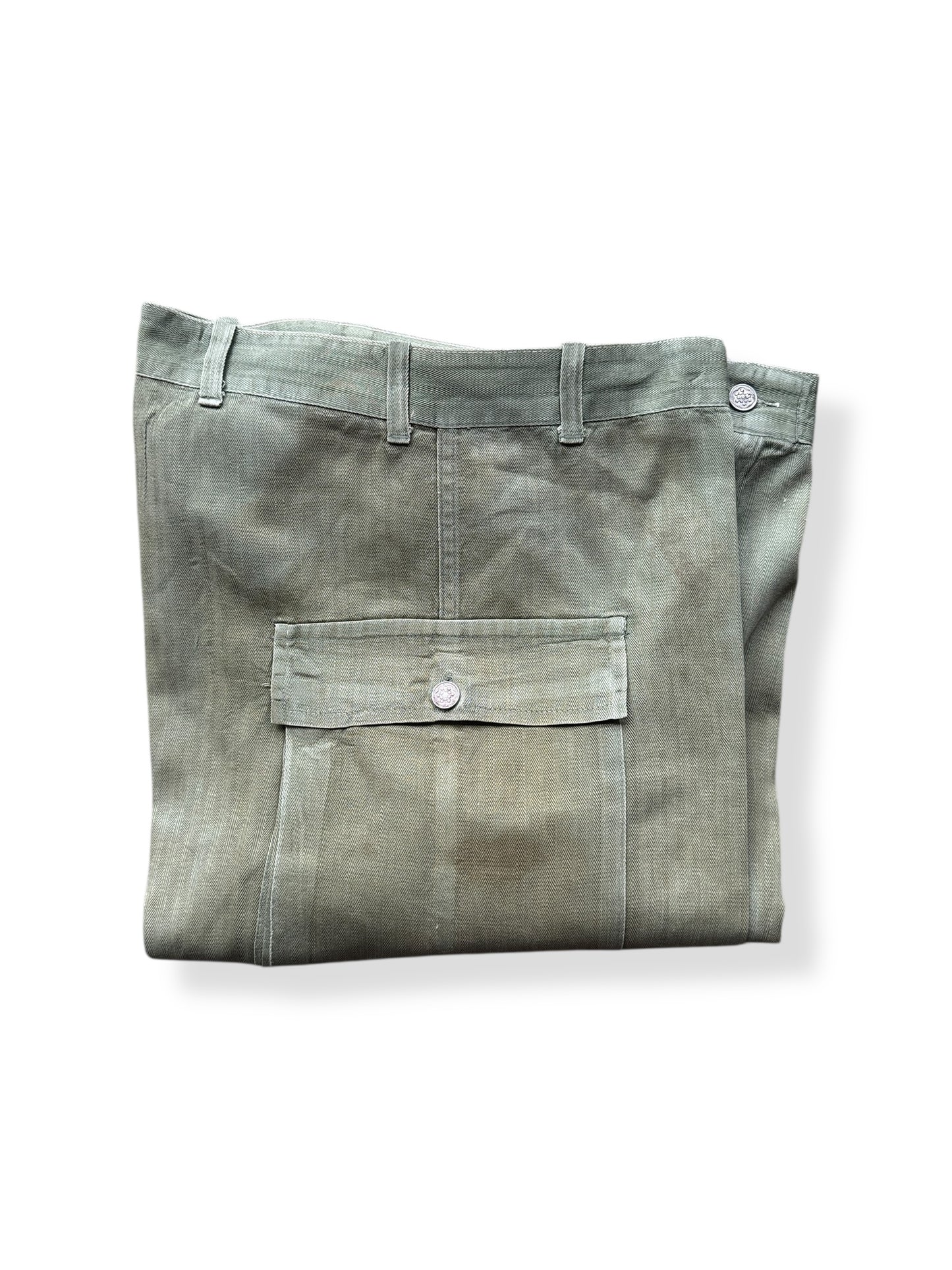 Folded Vintage Starchy WWII HBT Trousers W33