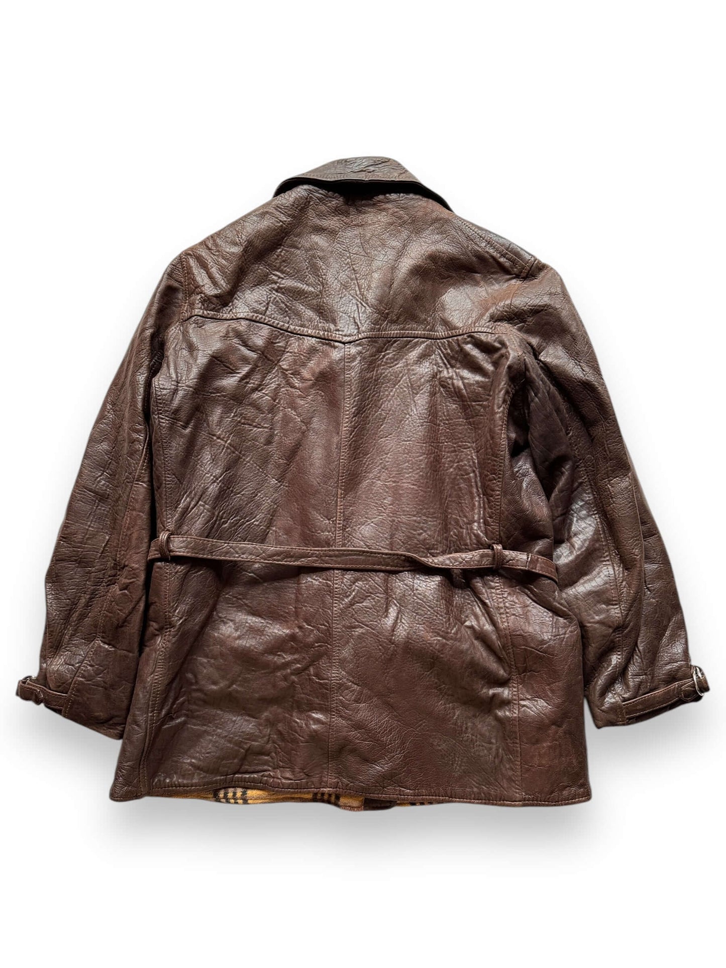 back of Vintage Unbranded Belted Leather Jacket SZ M
