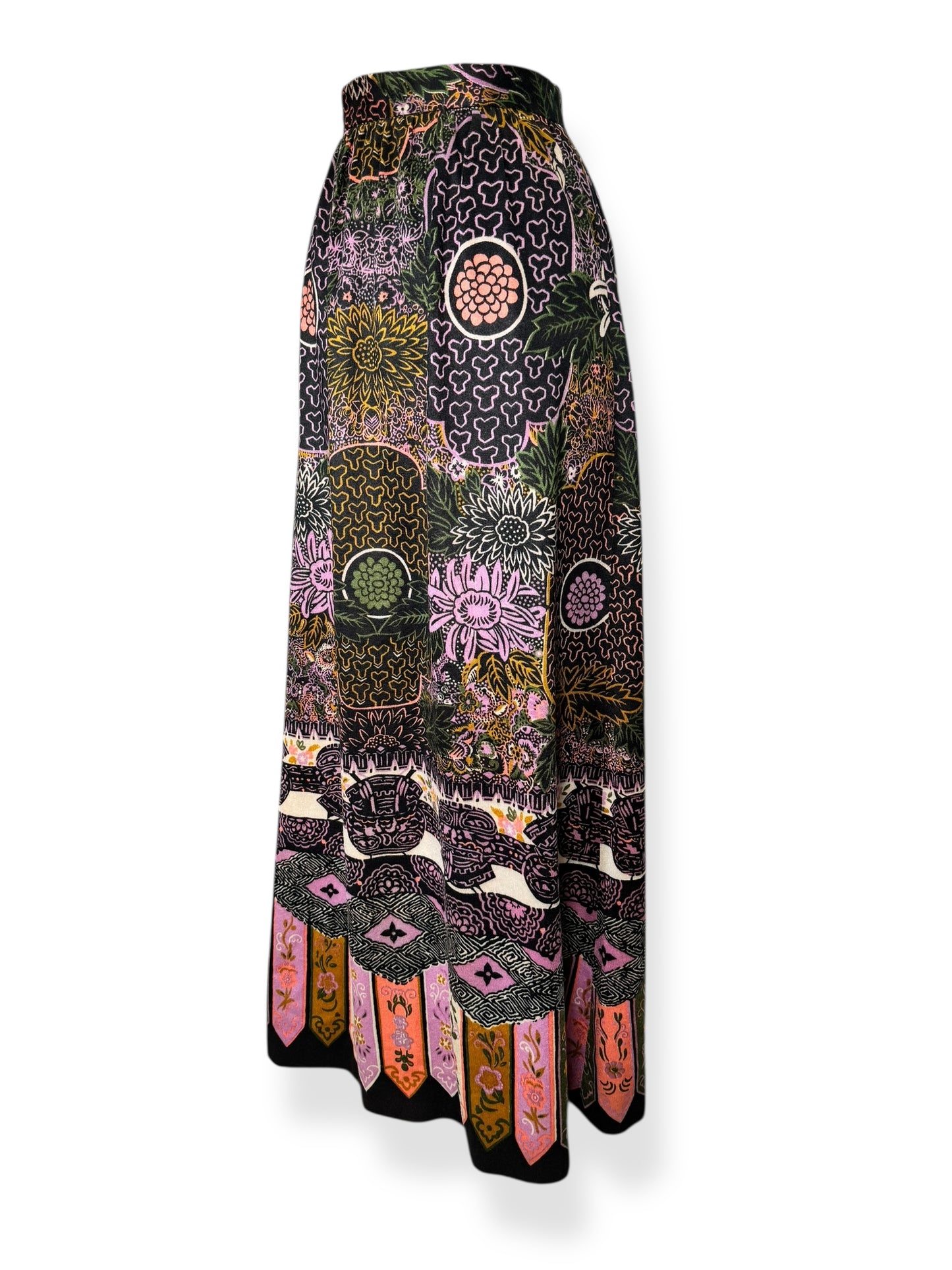 Side 1960s Patterned Maxi Skirt S