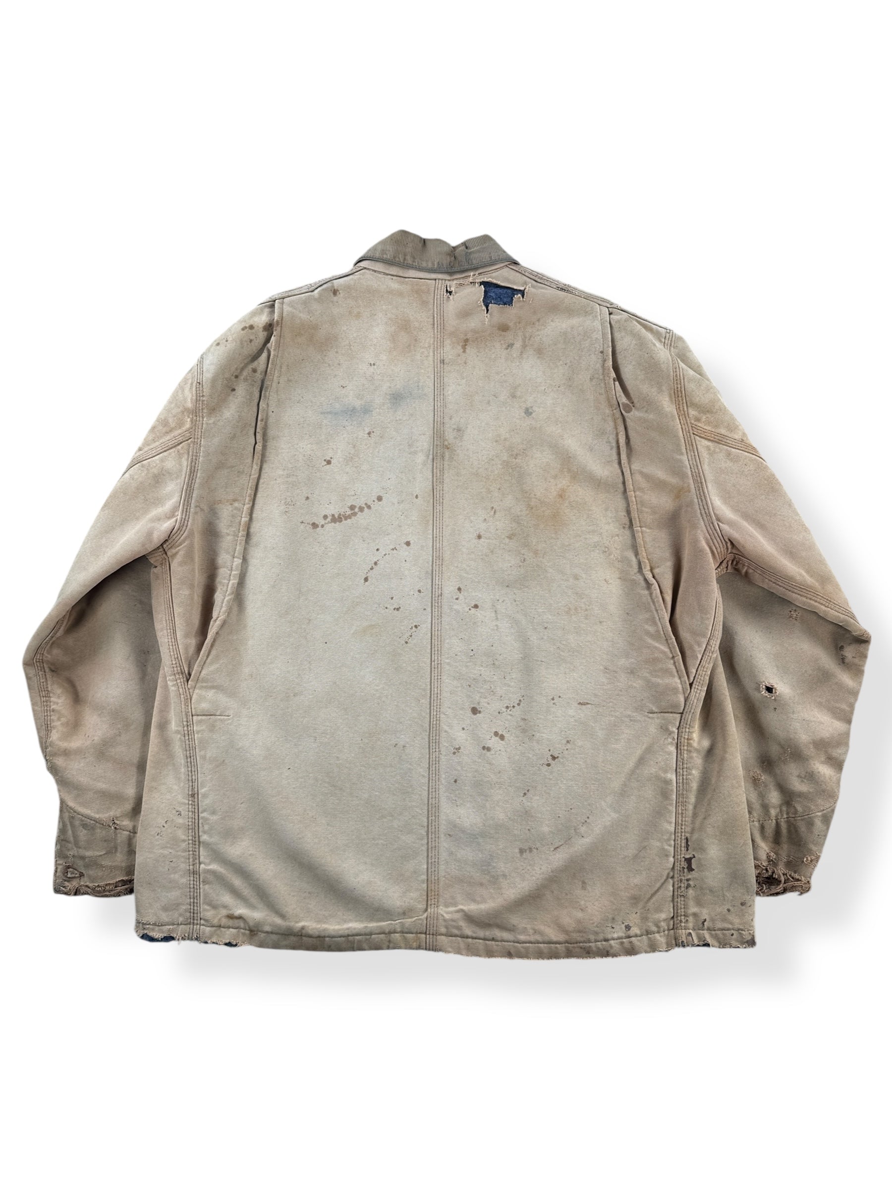 Back of Vintage 70s Era Thrashed Carhartt Chore Coat SZ 46