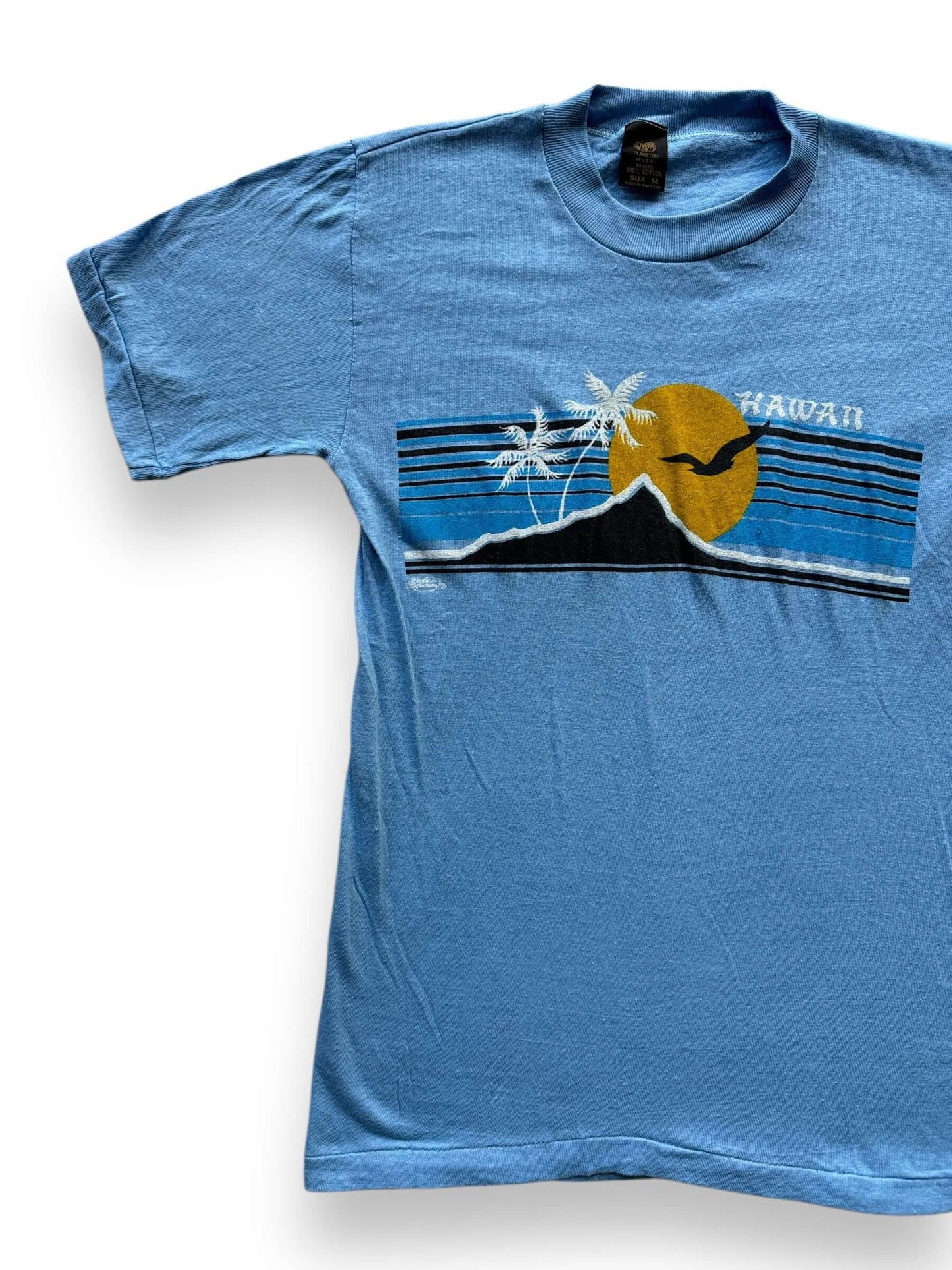 front right of Vintage Light Blue Hawaii Tee SZ M
