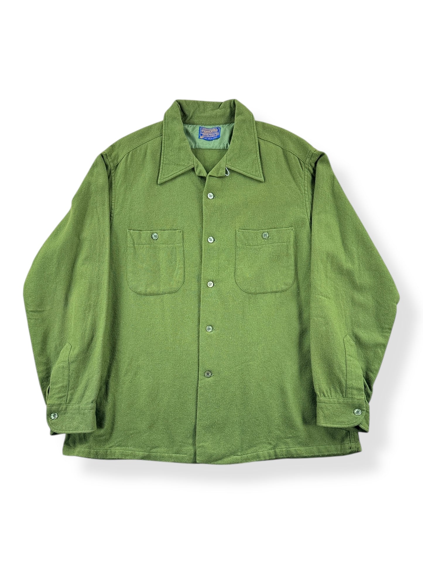 Front of Vintage Loop Collar Green Pendleton Shirt SZ XL