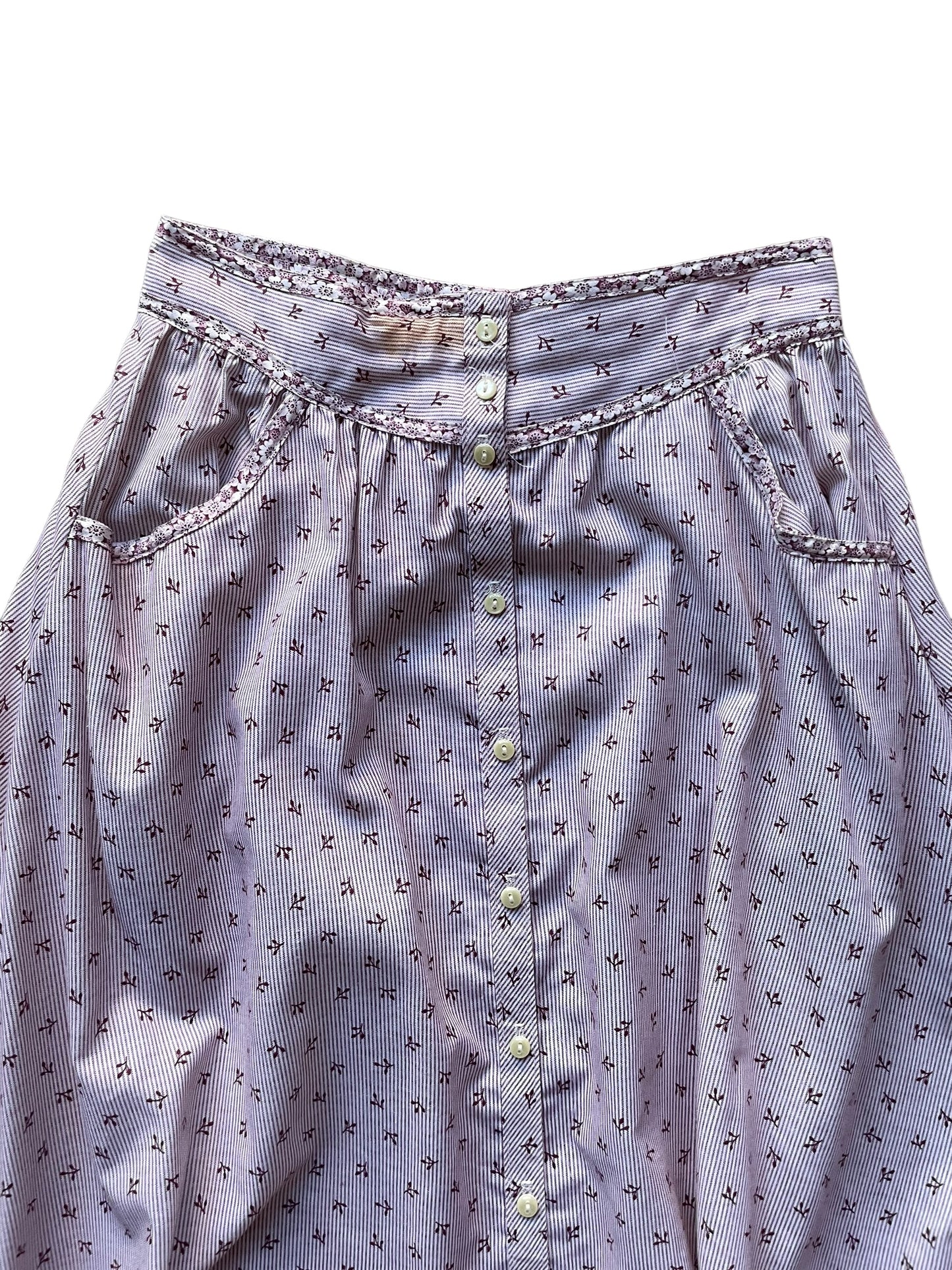 Front waist view of 1980s Jessica's Gunnies Deadstock Calico Skirt SZ S