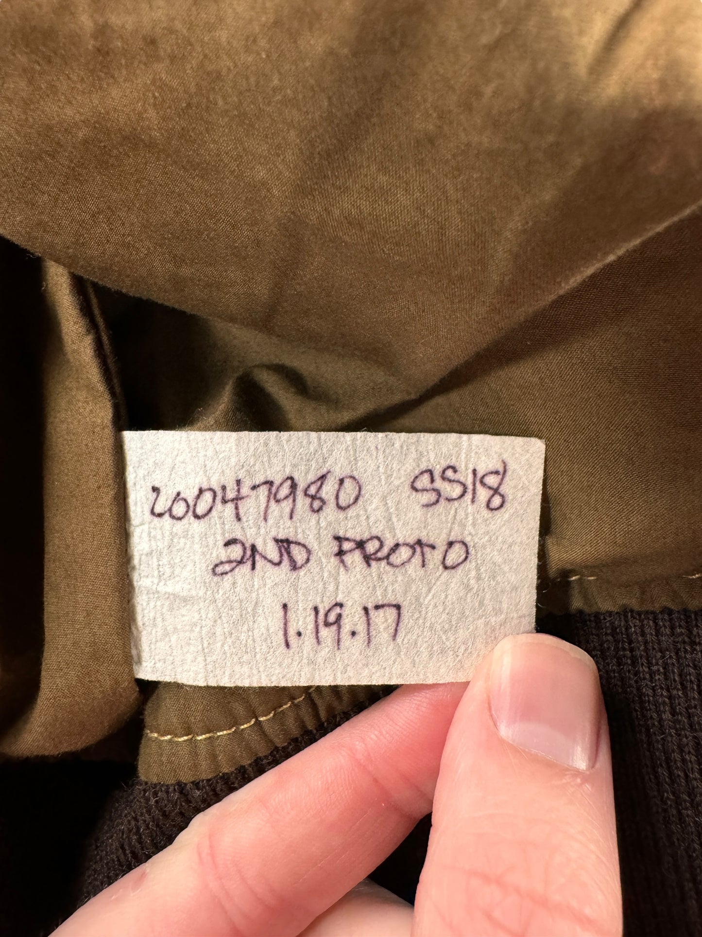 Sample Tag on Modern Filson Dry Wax Work Jacket Sample SZ M