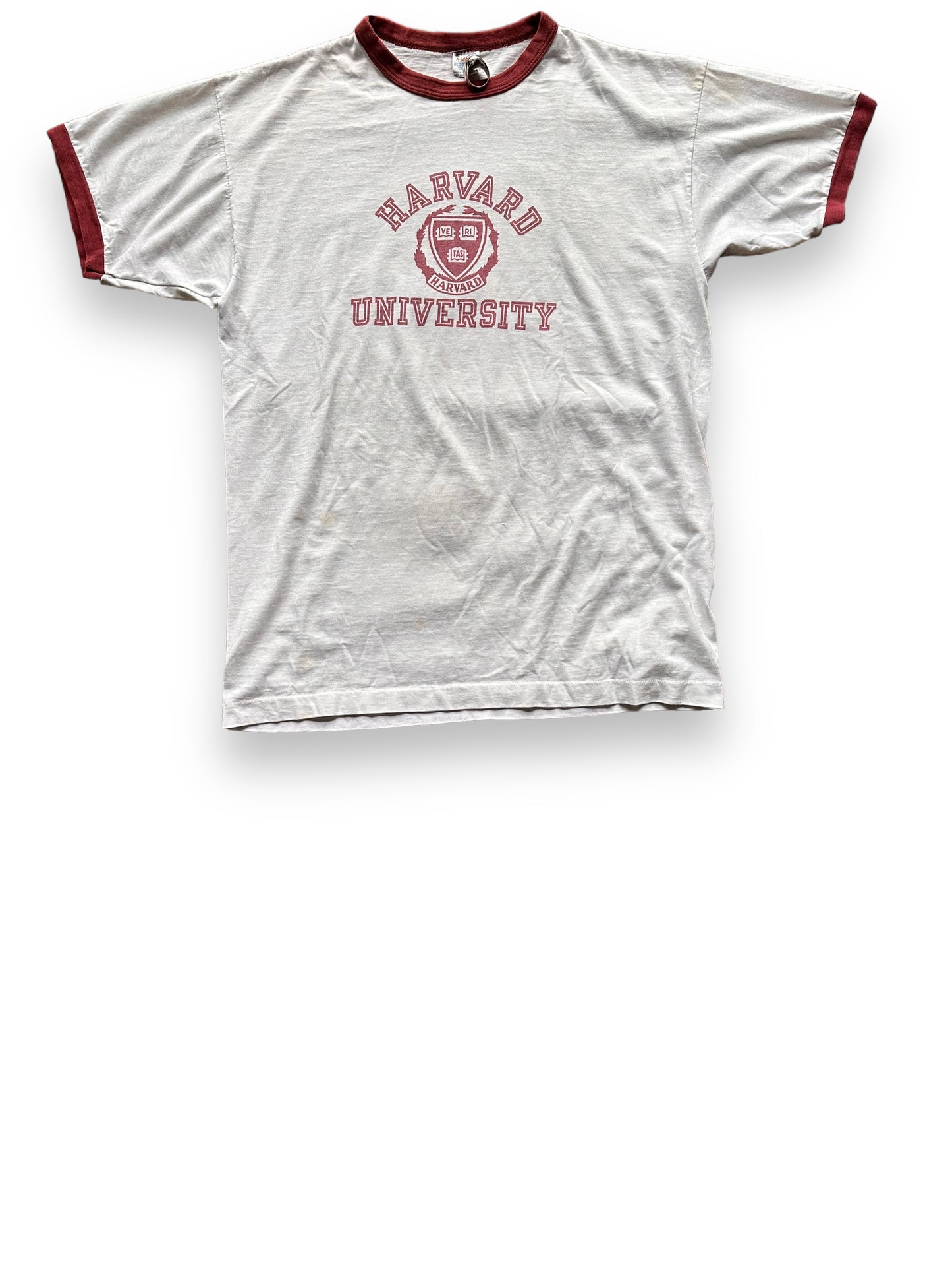 Front View of Vintage Champion Harvard University Ringer Tee SZ XL | Vintage Ivy League Tee Seattle | Barn Owl Vintage Seattle