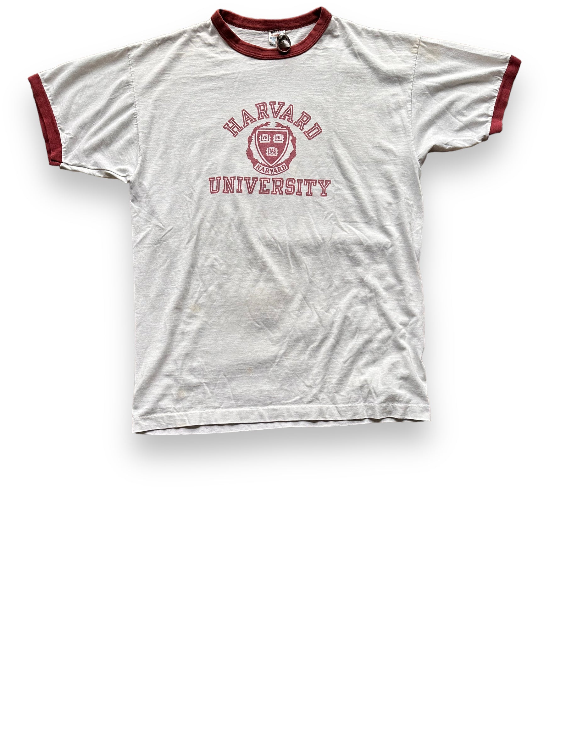 Front View of Vintage Champion Harvard University Ringer Tee SZ XL | Vintage Ivy League Tee Seattle | Barn Owl Vintage Seattle