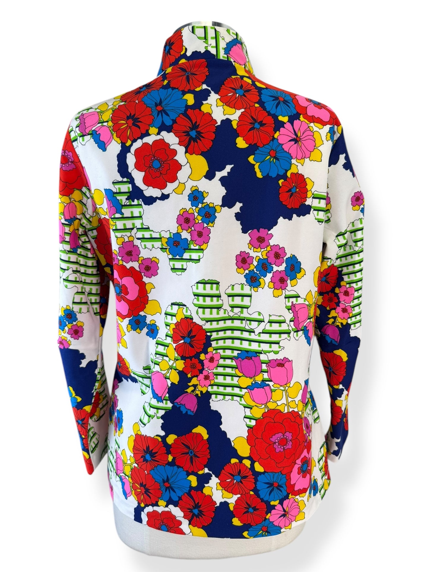Back vibe of 1960s Terry of Chicago Floral Poly Zip Up M
