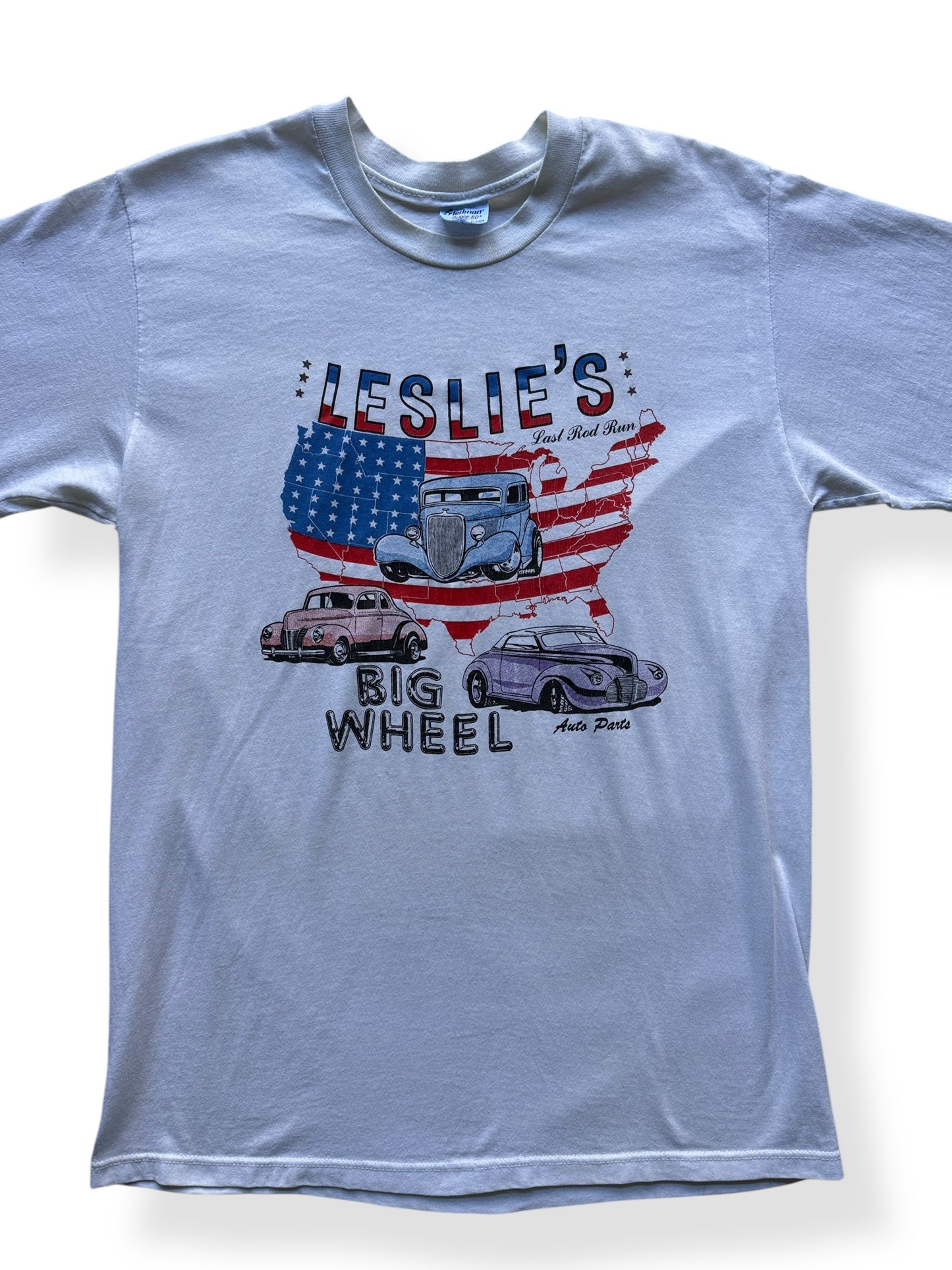 Front Close Up of Leslie's Last Rod Run Tee SZ M