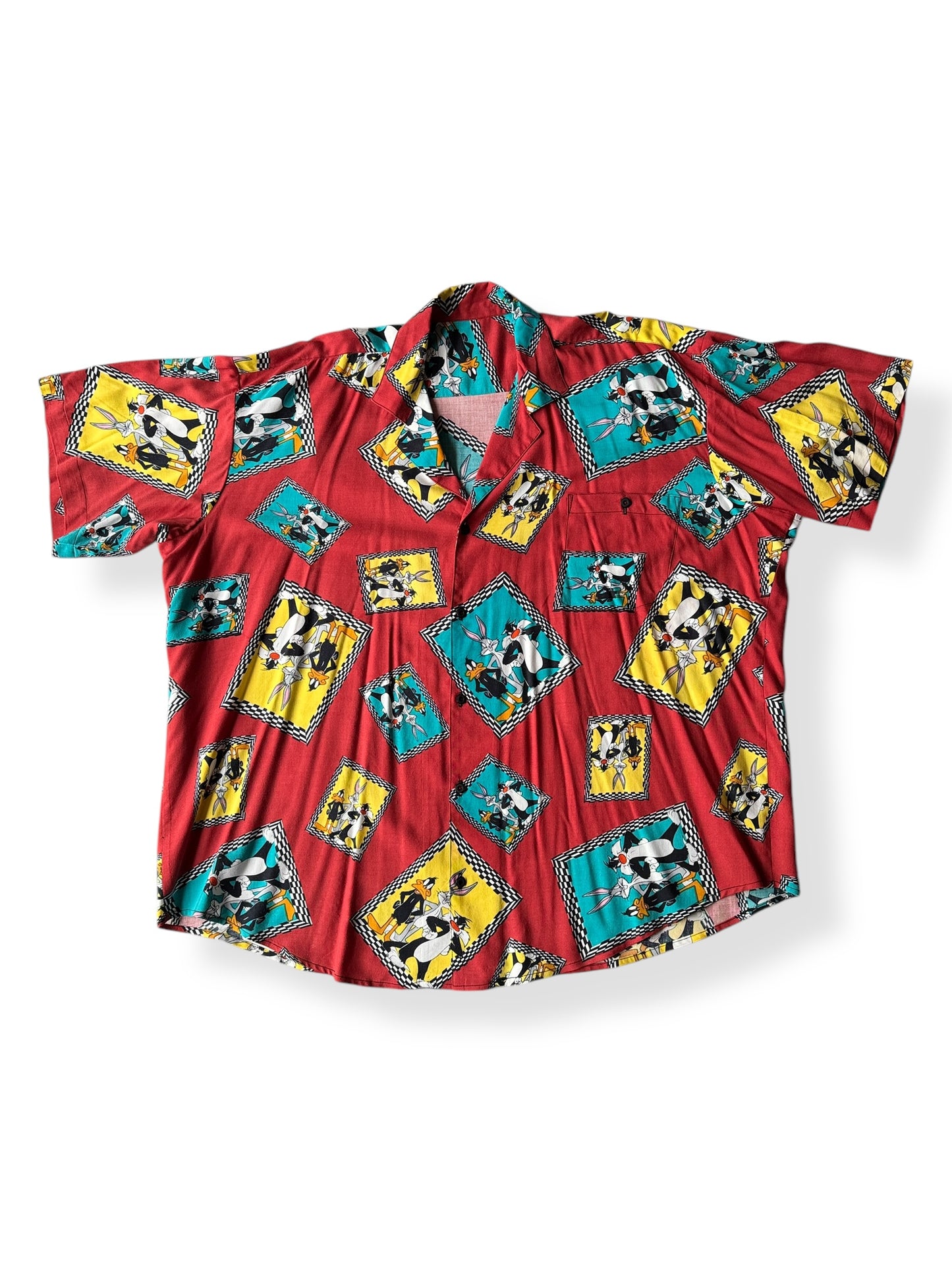 Front of Vintage Maroon Looney Tunes Button Up SZ XXL