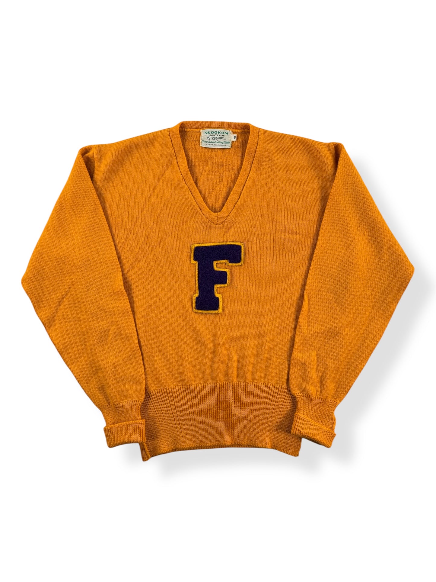 Front of Vintage Skookum Gold V-neck Sweater SZ 40