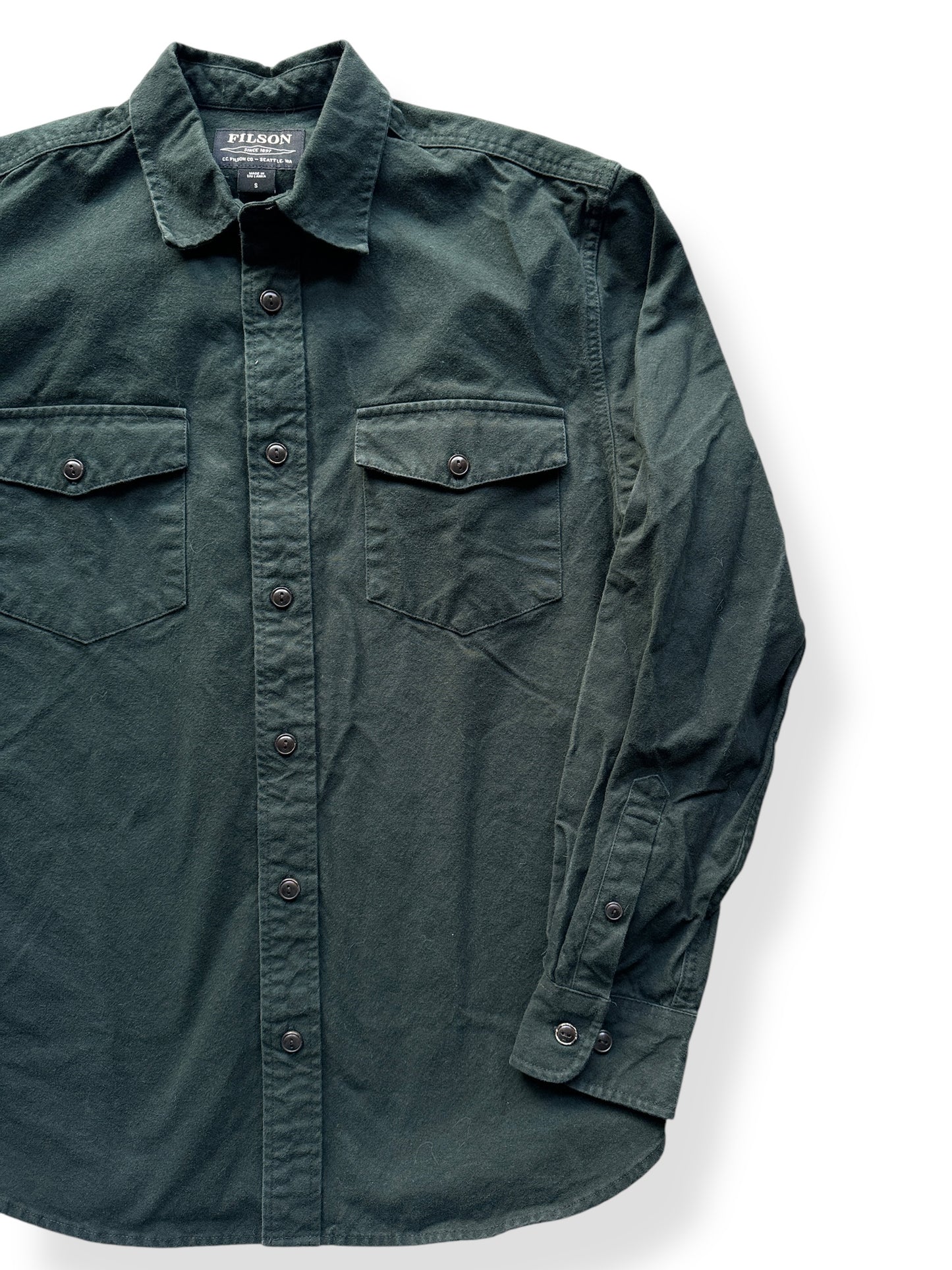 Front Left of Filson Chamois Cloth Fir Shirt SZ S