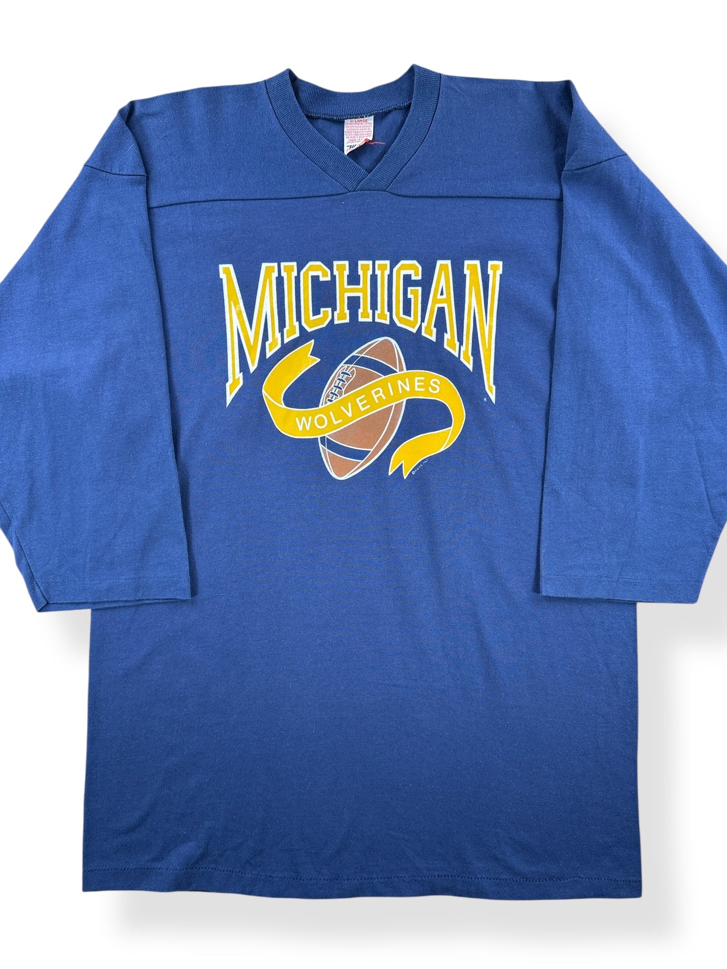 Front Close Up of Vintage Michigan Wolverines CFB Jersey SZ L