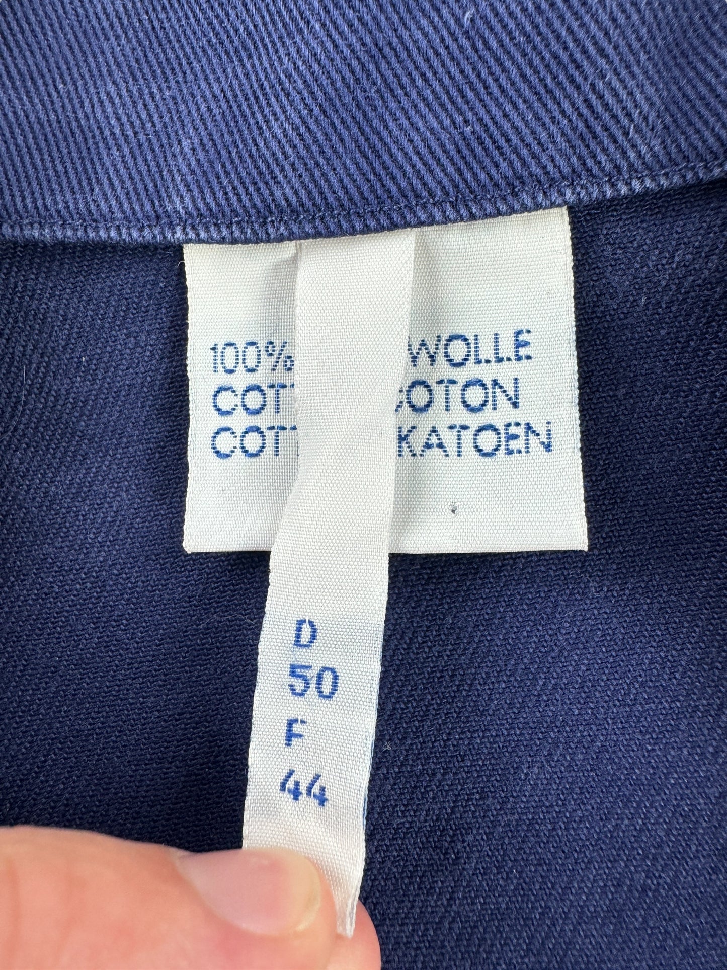 Tag on Vintage Repaired Euro Work Coat SZ L