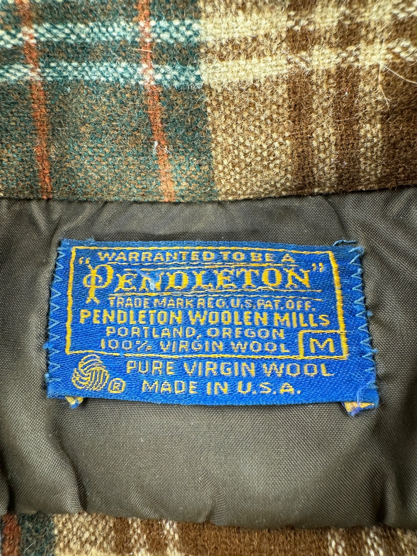 Tag on Vintage Pendleton Green & Brown Board Shirt SZ M