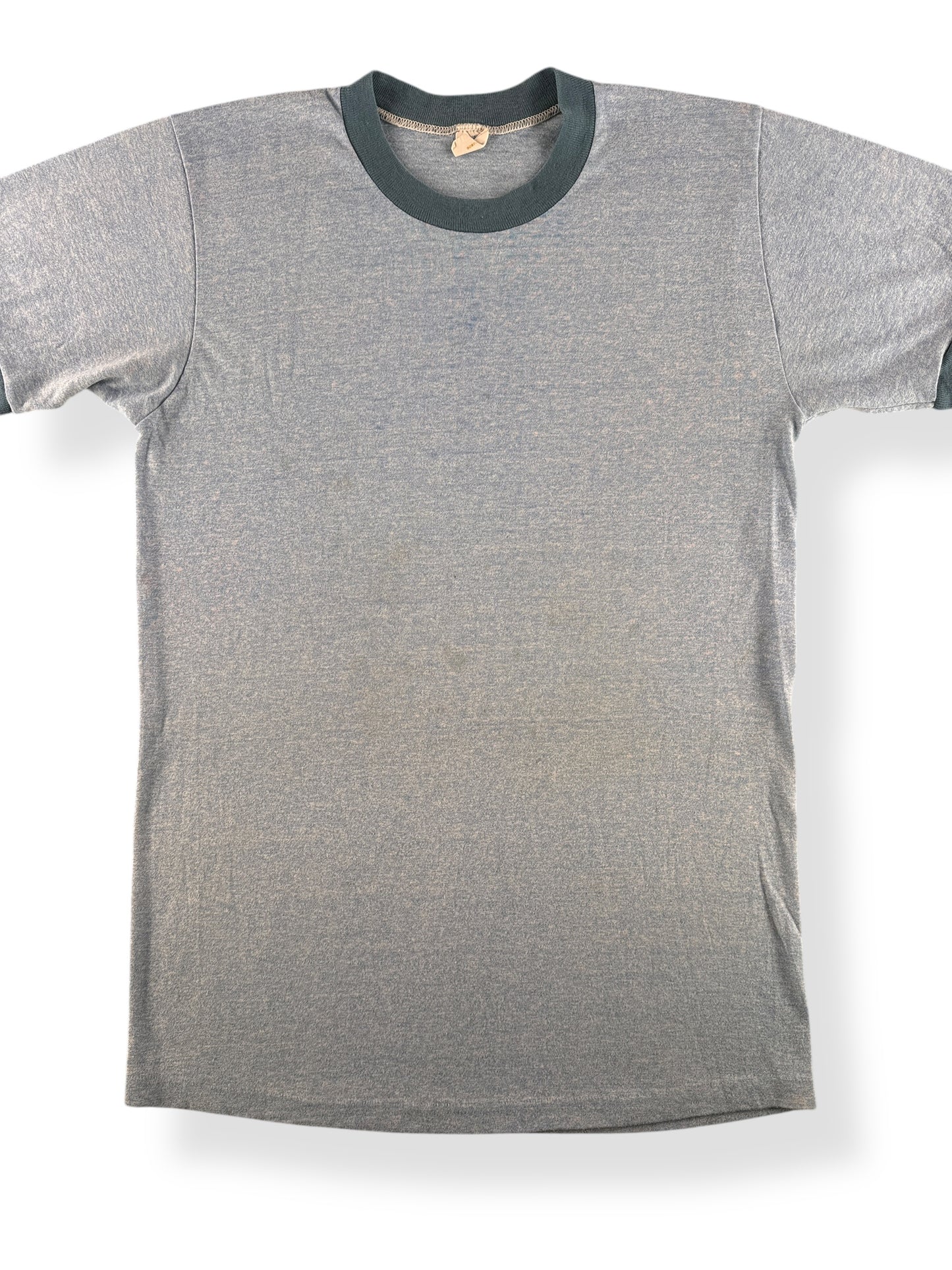 Front Close Up of Vintage Towncraft Blue Blank Ringer SZ S
