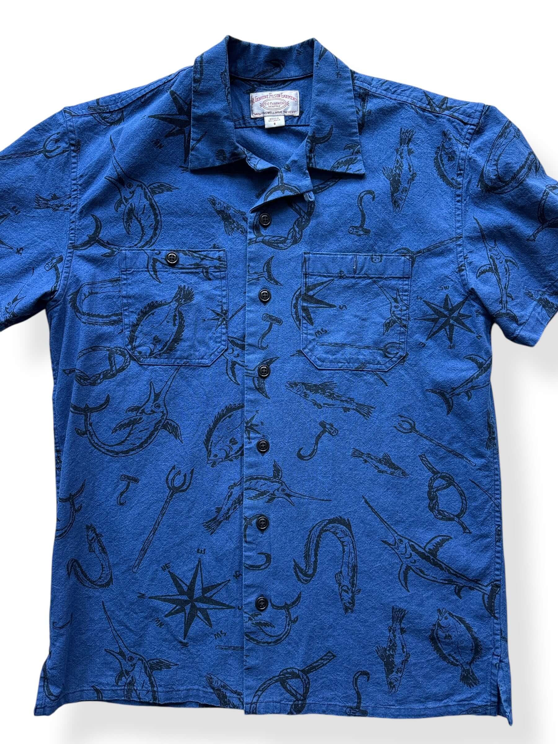 Front Close Up of Filson Short Sleeve Fishing Camp Shirt SZ S
