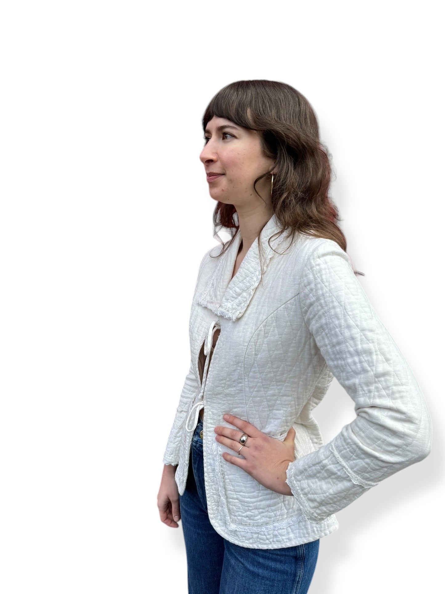 Side view of Vintage Jessica's Gunnies Quilted Jacket L