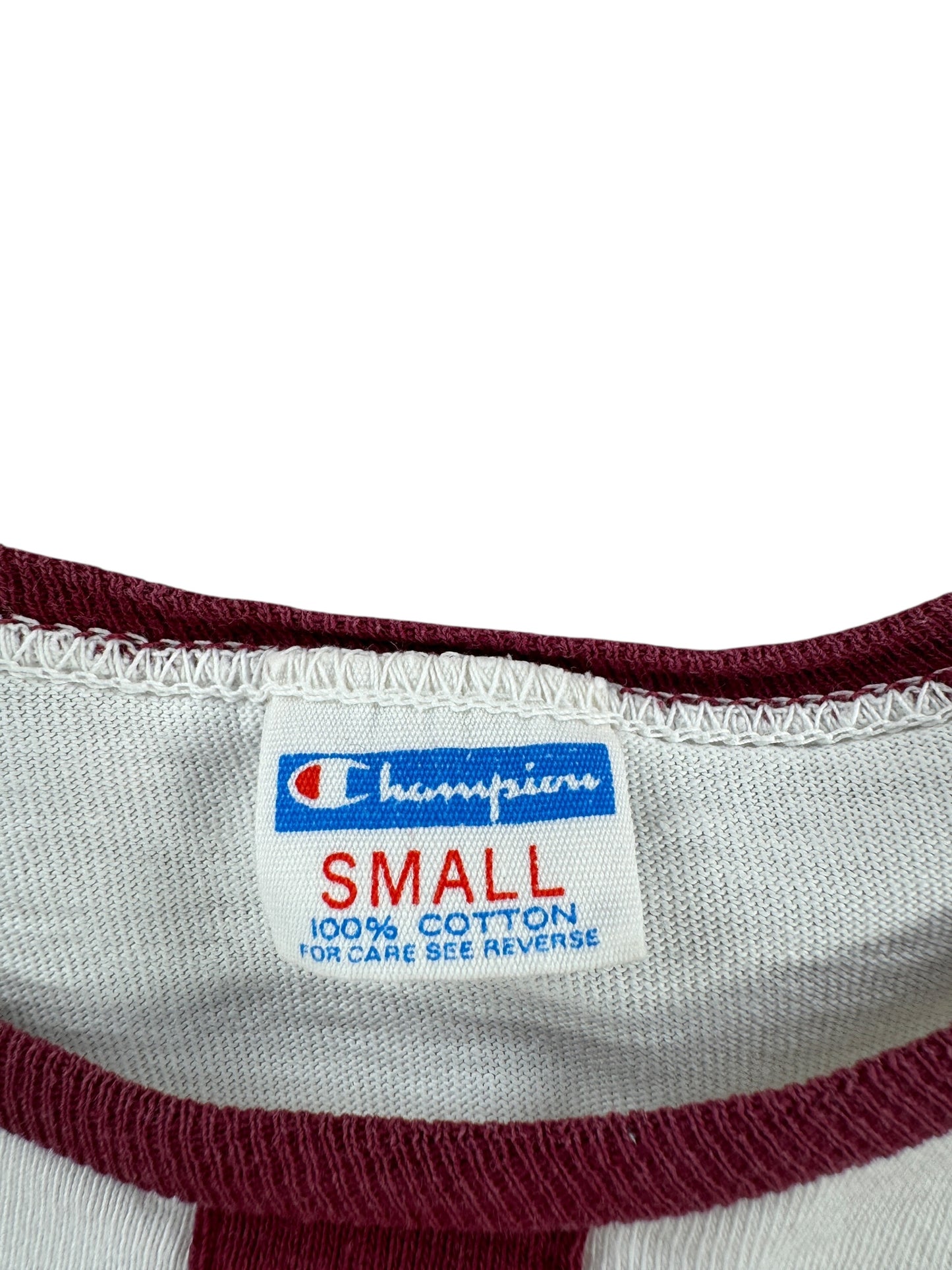 Tag on Vintage Champion Blue Bar Harvard Ringer Tee SZ XS
