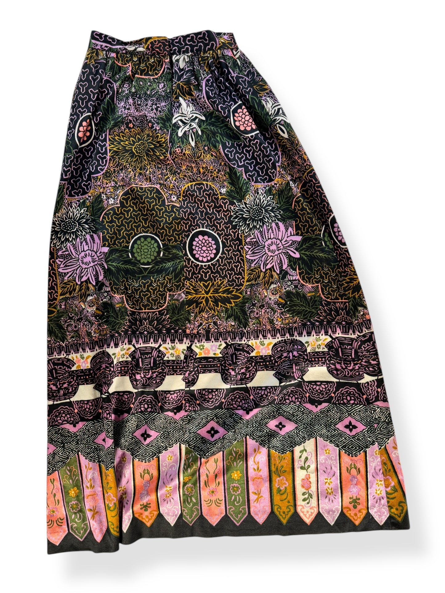 Back 1960s Patterned Maxi Skirt S