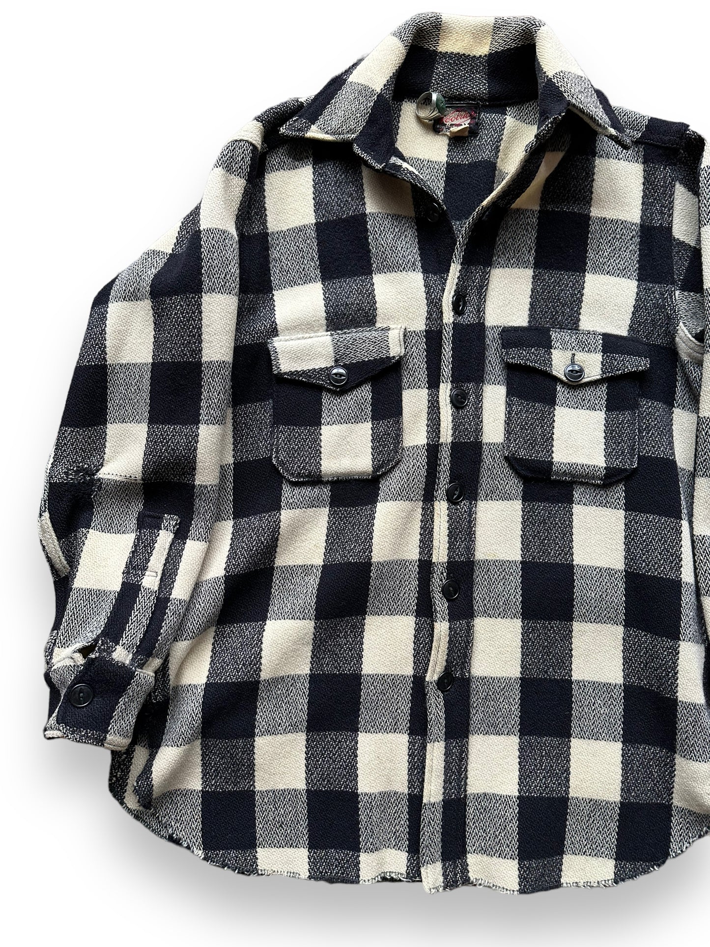Front Right View of Vintage 1930-40s Era Woolrich Black & White Wool Jacket SZ L | Barn Owl Vintage Goods | Vintage Workwear Seattle