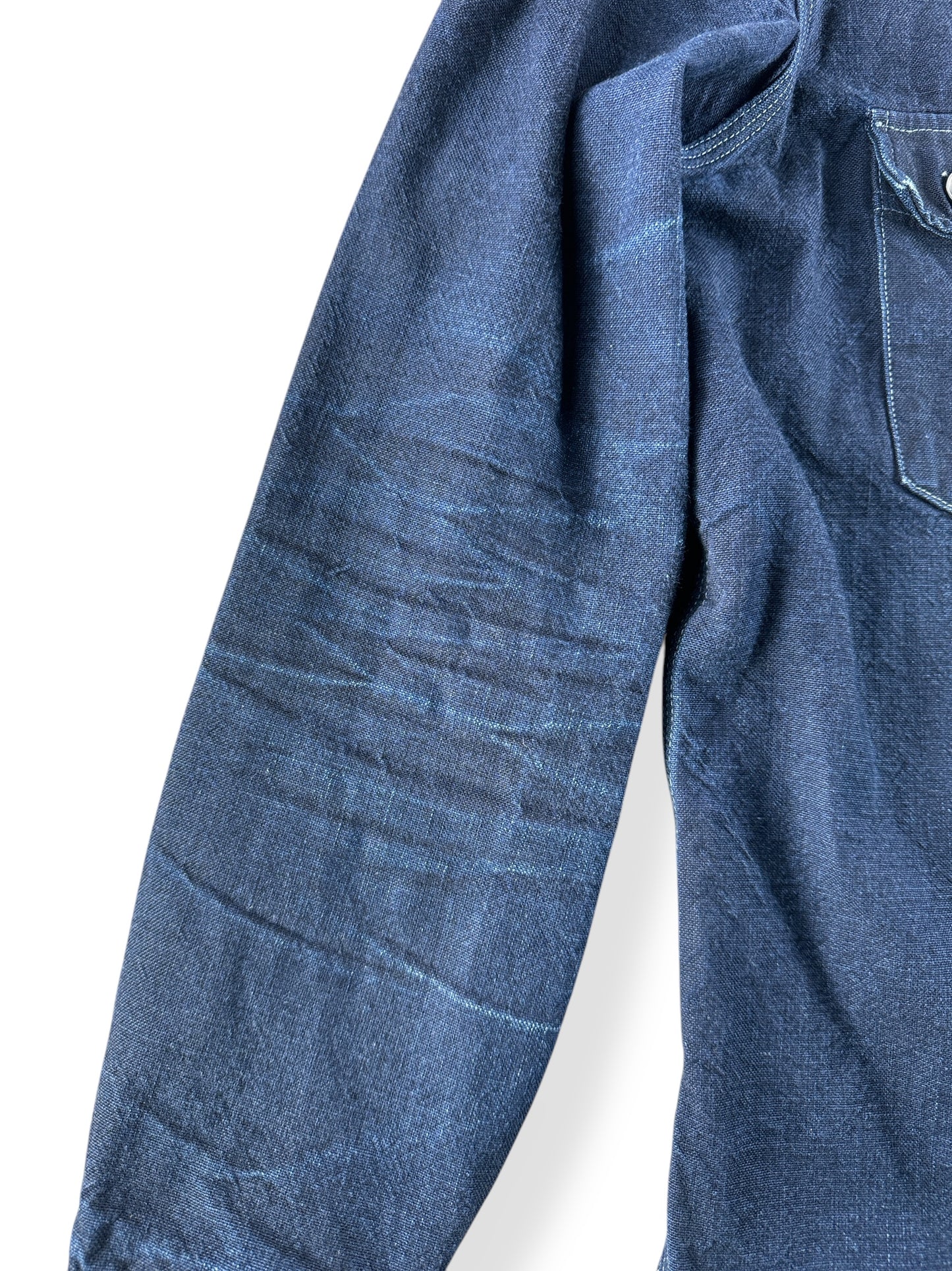 Fades on Sleeves of Modern Taylor Stitch White Oak Cone Denim Shirt SZ 42