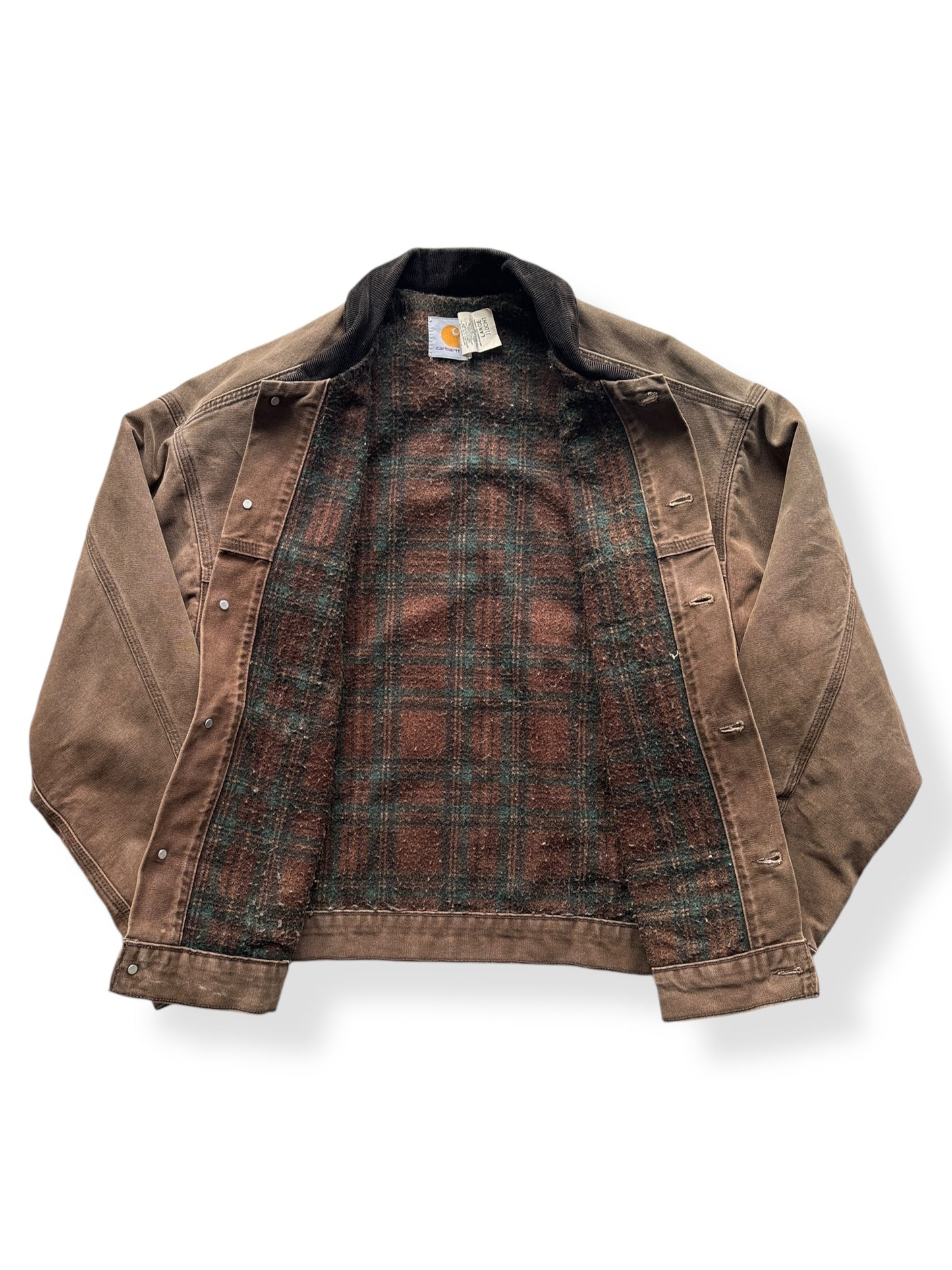 Inside of Vintage Brown Carhartt Blanket Lined Trucker Jacket SZ L