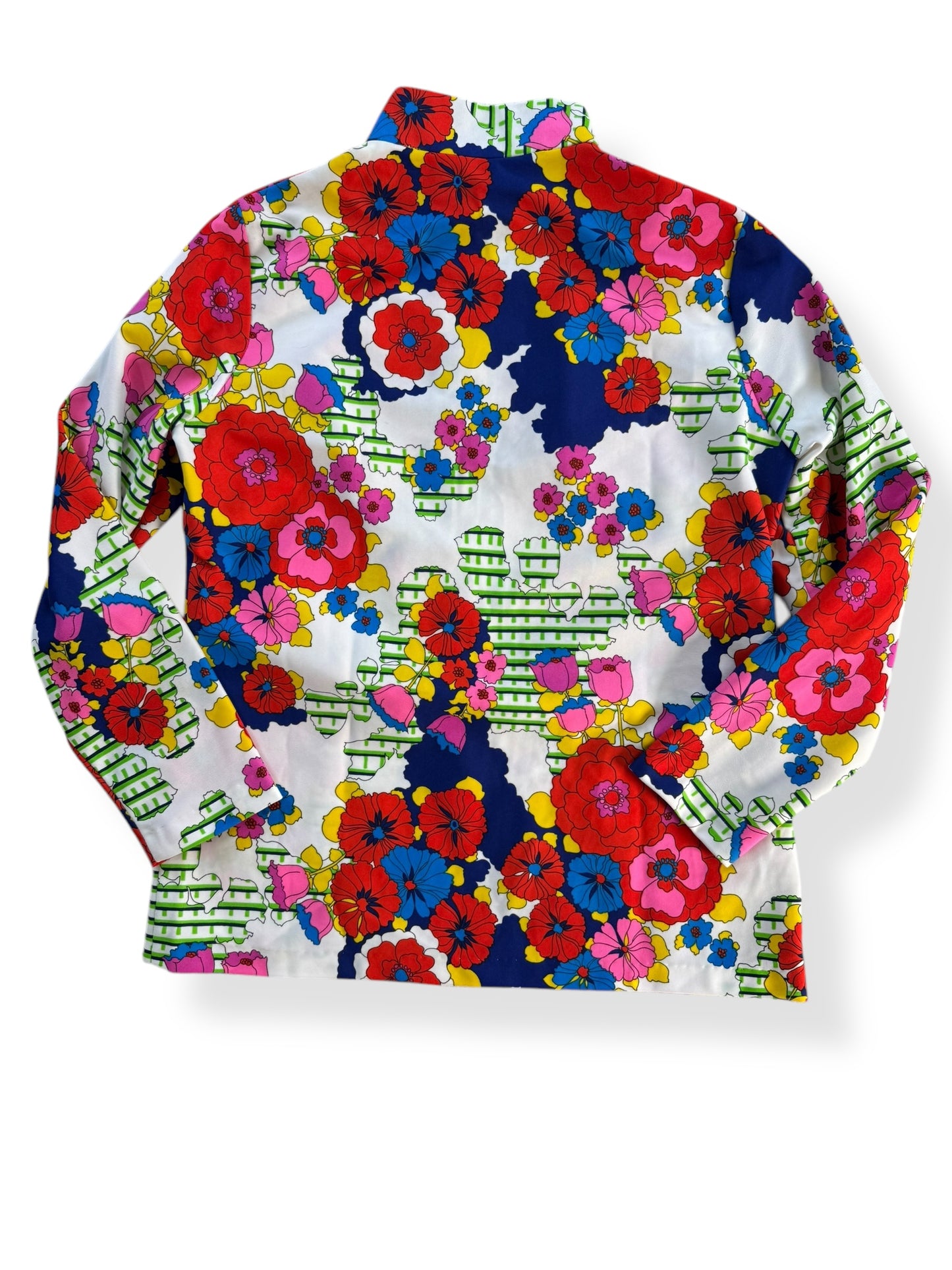 Back view of 1960s Terry of Chicago Floral Poly Zip Up M