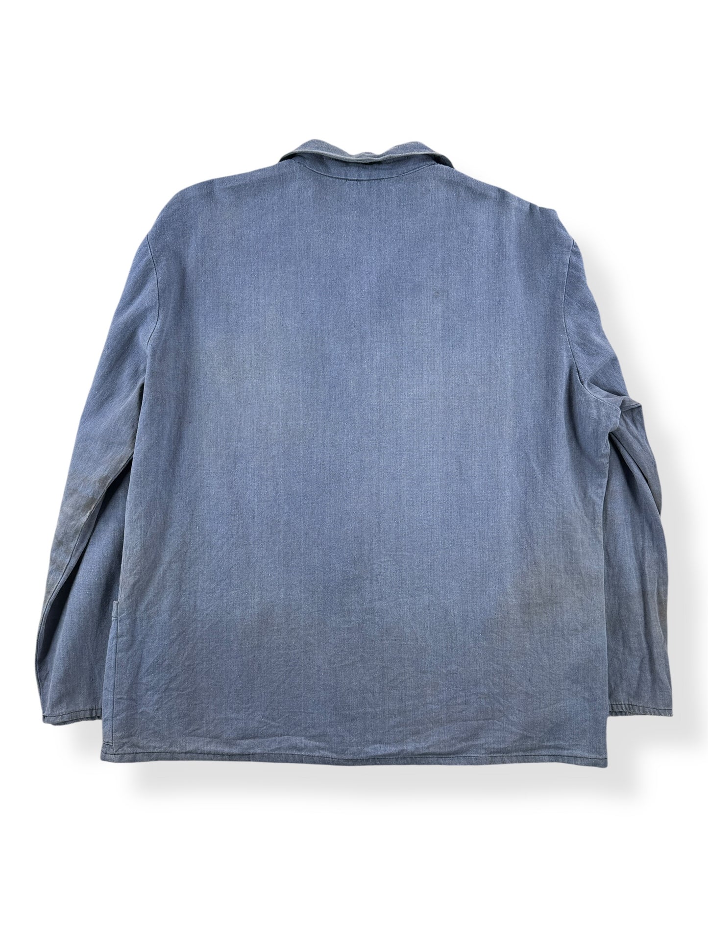 Back of Vintage Faded And Distressed French Chore Coat SZ L