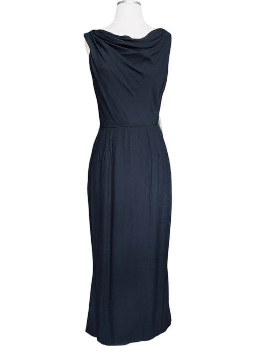Full front view of Vintage 1950s Alfred Werber Black Maxi Dress |  Barn Owl Vintage | Seattle Vintage Dresses